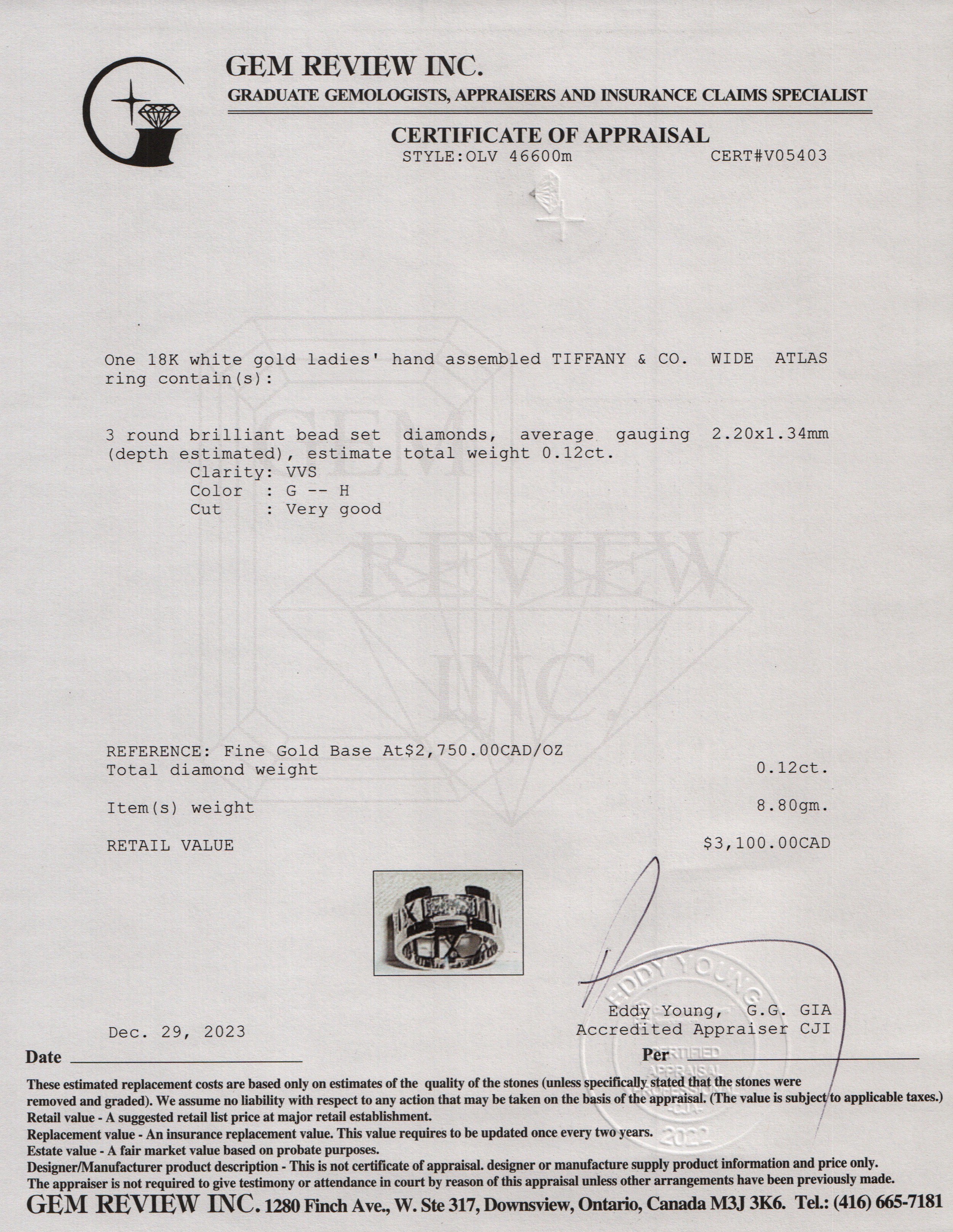 Tiffany & Co. 18k White Gold Diamond Wide Atlas Open Ring, Size 6.75 w/ Box