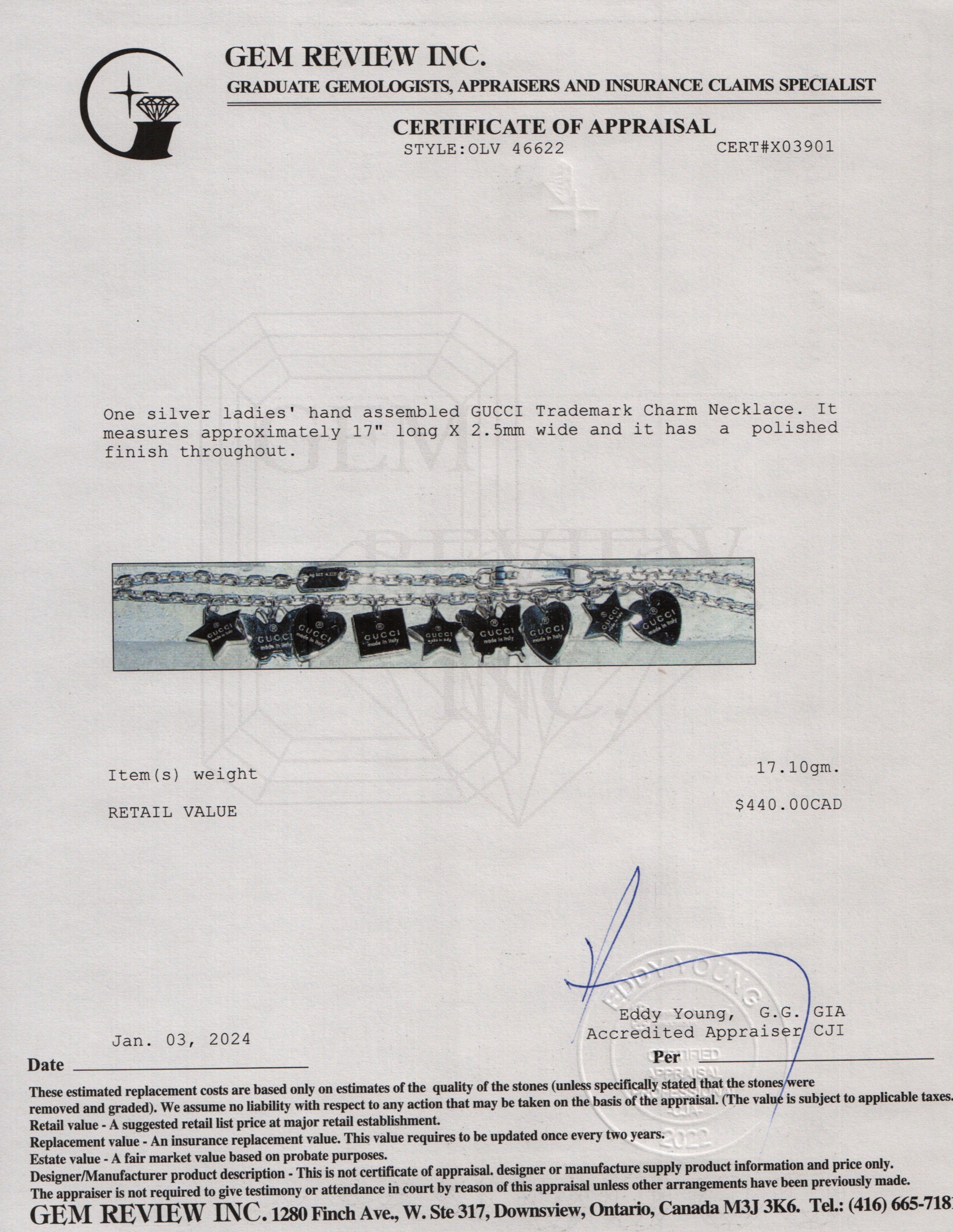 Gucci Sterling Silver Trademark Charm Necklace