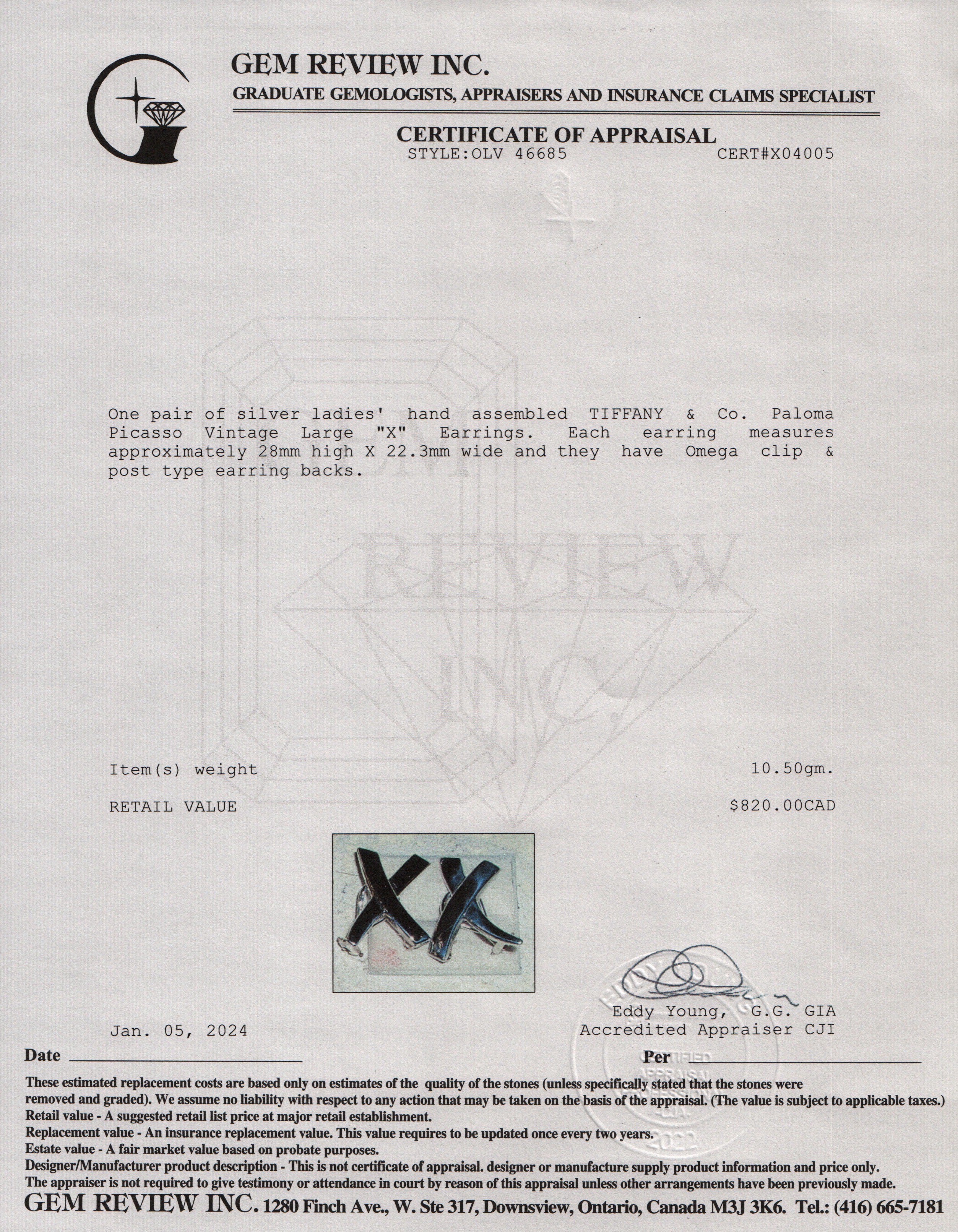 Tiffany & Co. Vintage Paloma Picasso Sterling Silver Large 'X' Earrings