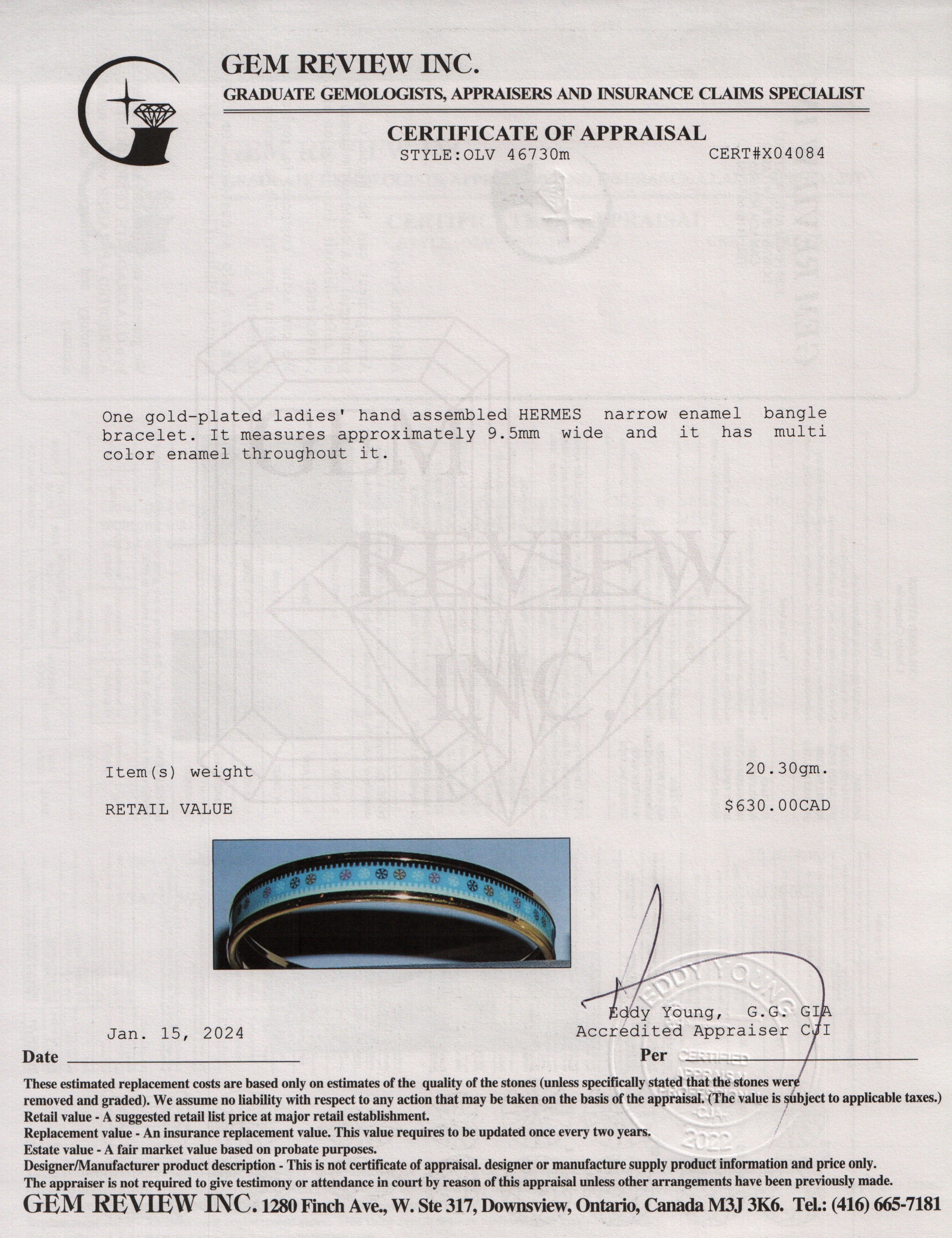 Hermes Gold-Plated Enamel Narrow Bangle