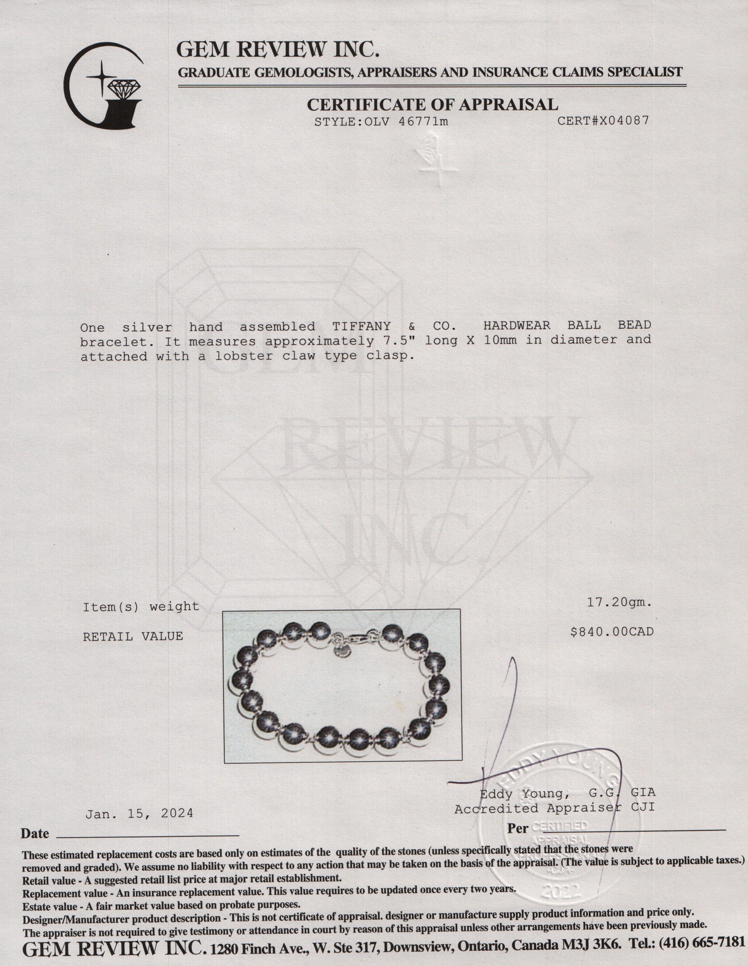 Tiffany & Co. Sterling Silver 10 MM HardWear Ball Bracelet