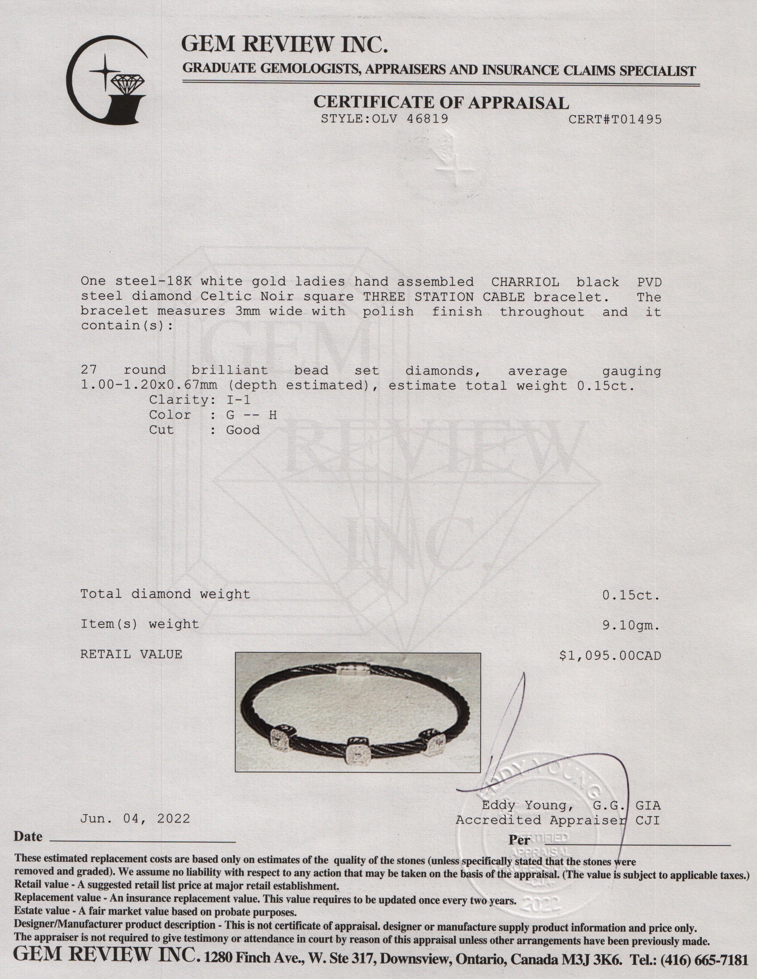 Charriol 18k White Gold & PVD Stainless Steel Diamond Celtic Noir Three Square Station Bracelet