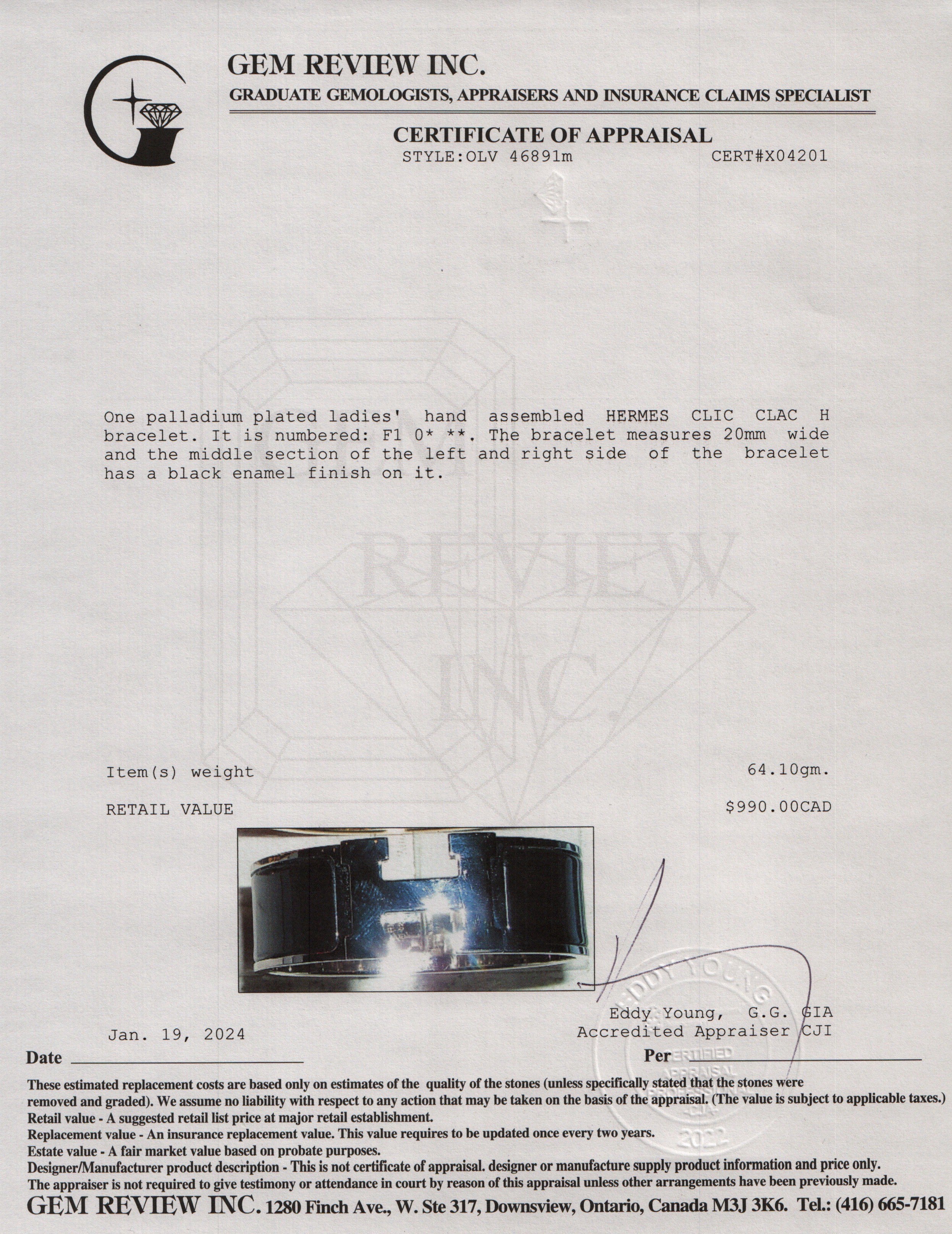 Hermes Palladium-Plated Black Enamel Clic Clac H Bracelet