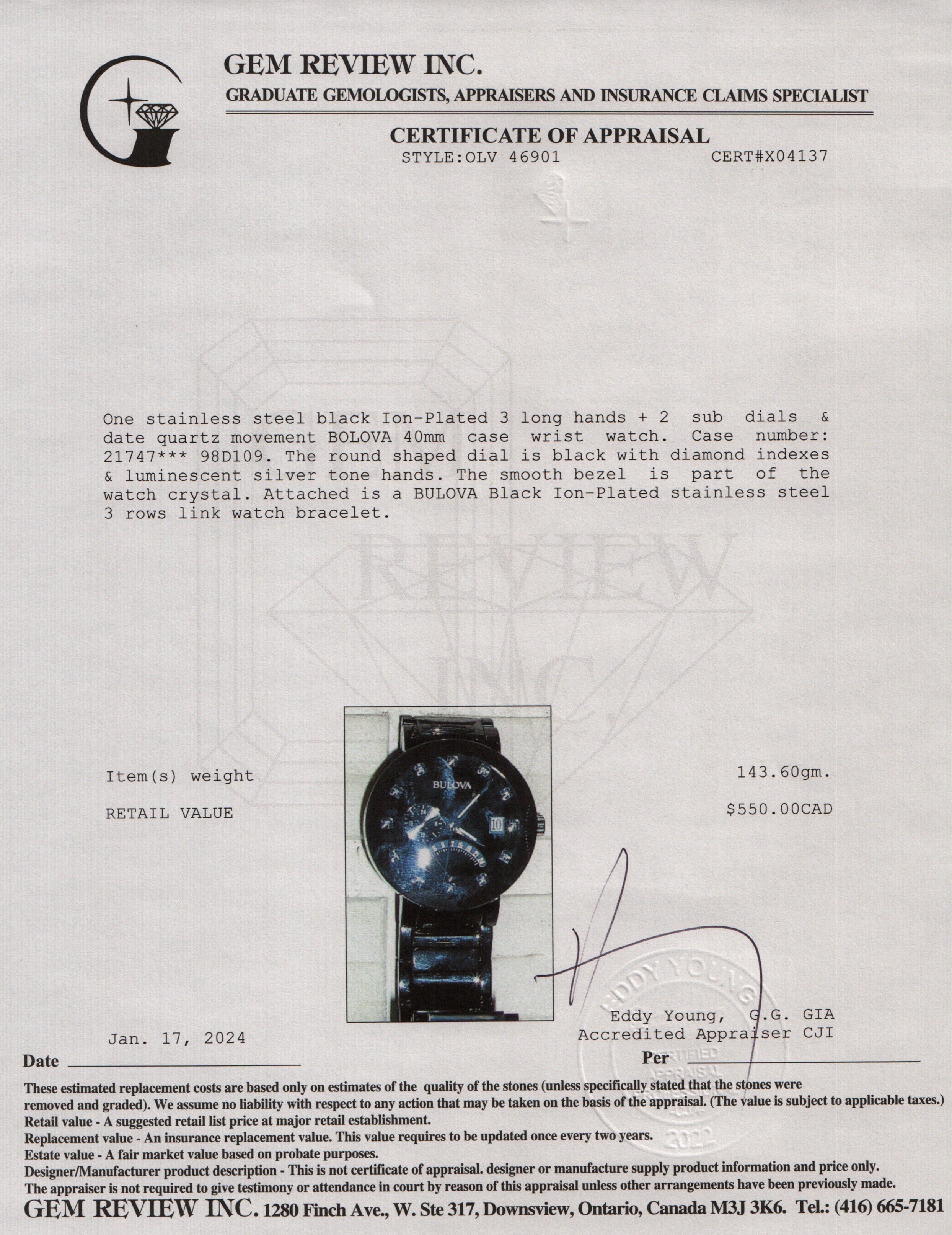 Bulova Black Ion-Plated Stainless Steel Diamond Dial 40 MM Quartz Watch