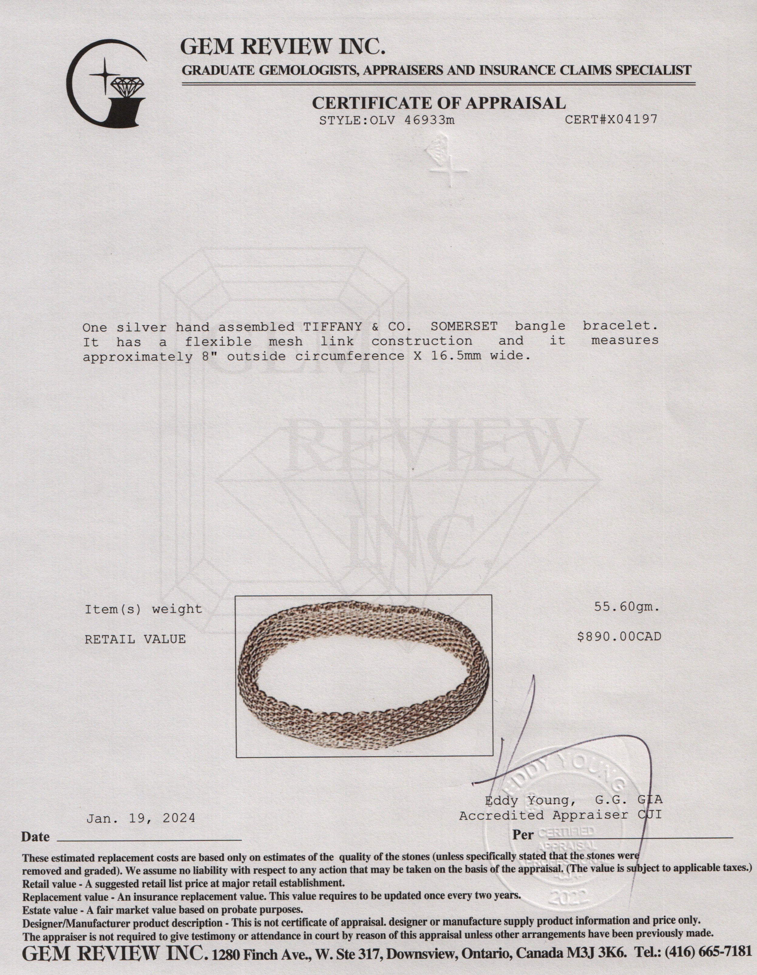 Tiffany & Co. Sterling Silver Somerset Bangle Bracelet