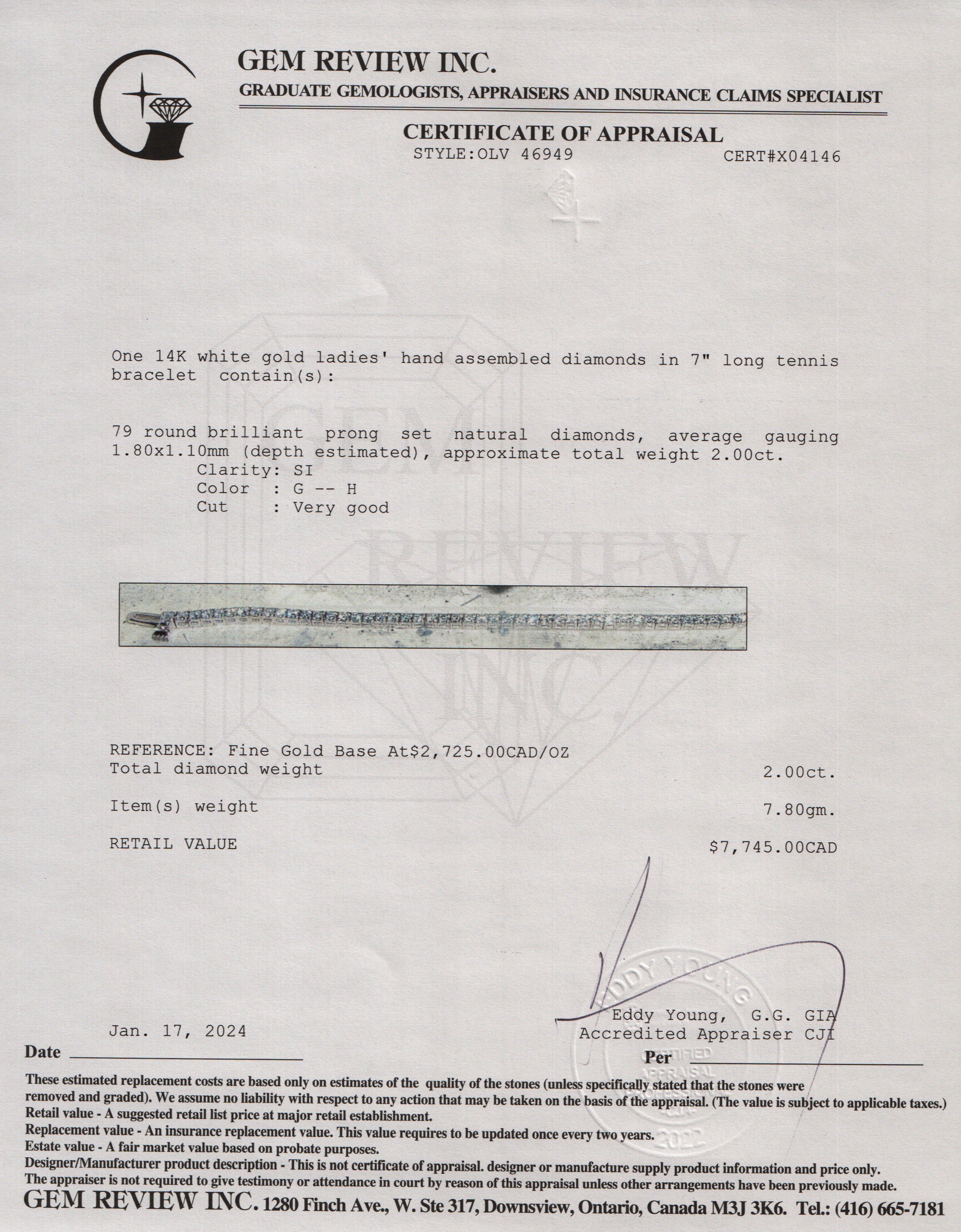 14k White Gold 2.00 tcw. Diamond Tennis Bracelet