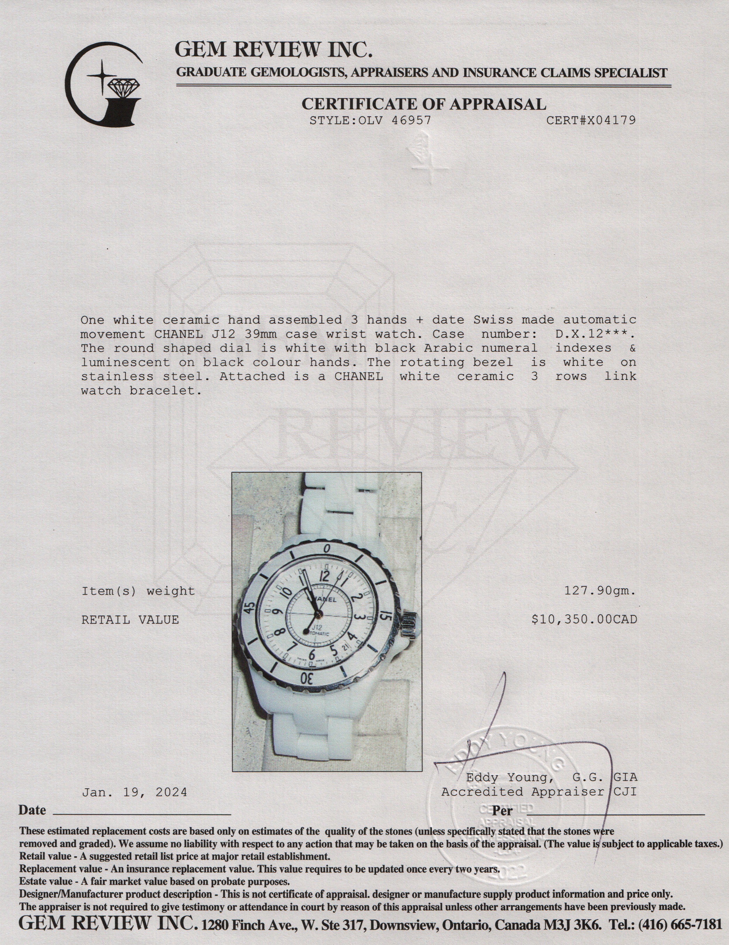 Chanel White Ceramic 39 MM J12 Automatic Watch