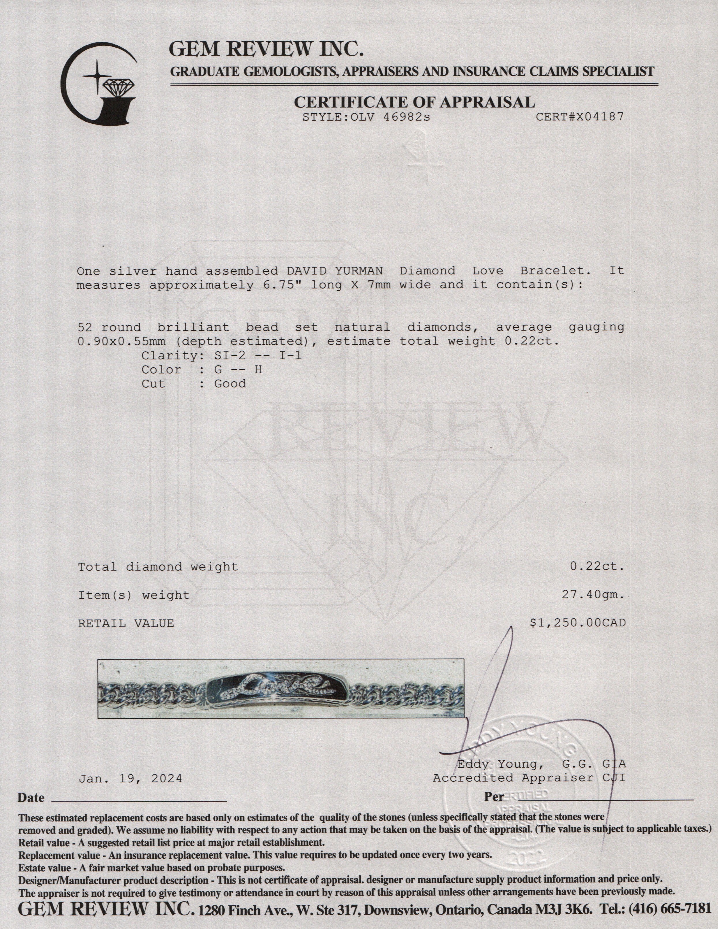 David Yurman Sterling Silver Diamond Love Bracelet