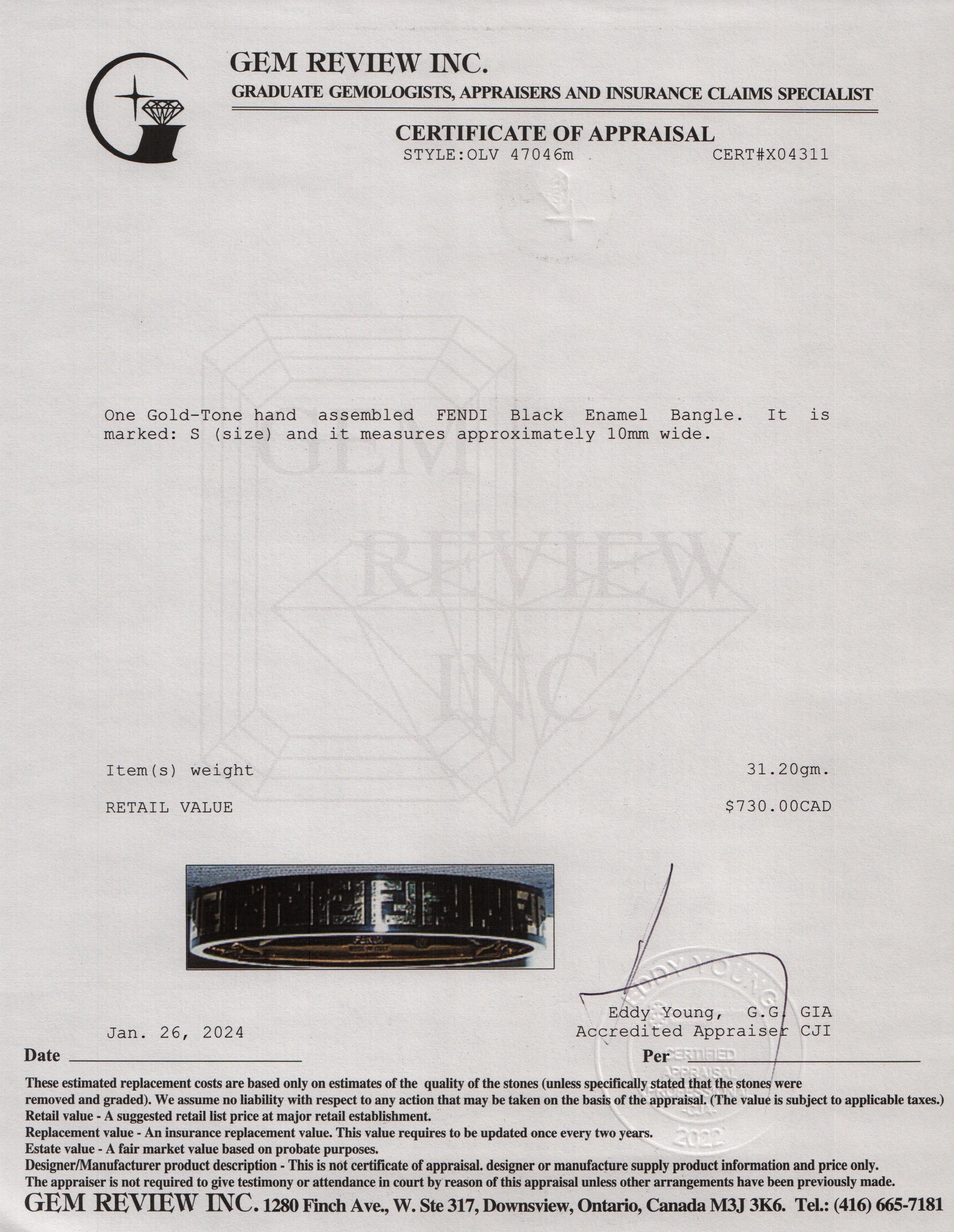 Fendi Gold-Tone Metal & Black Enamel Forever Fendi Hinged Bangle