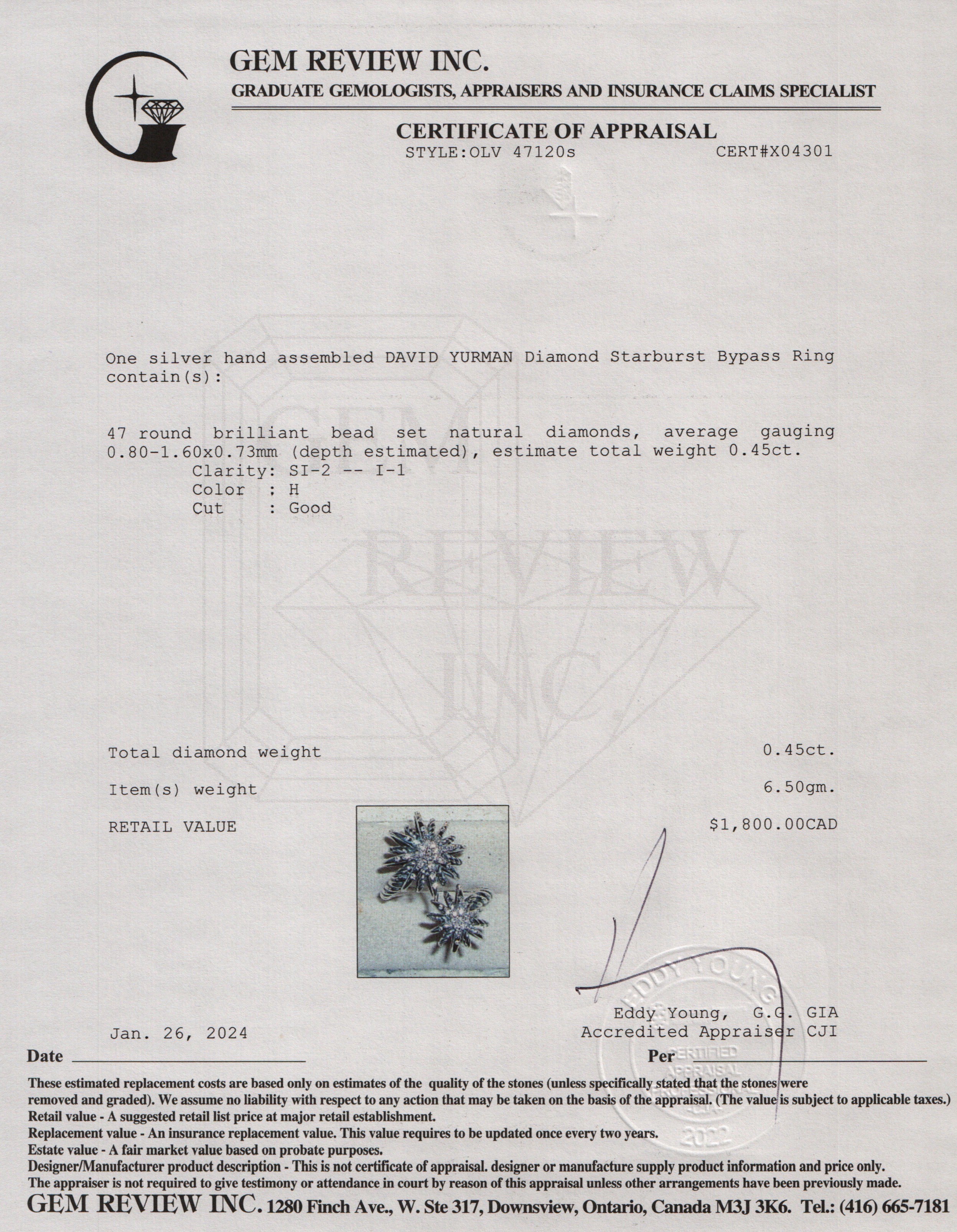 David Yurman Sterling Silver Diamond Starburst Bypass Ring, Size 7.5