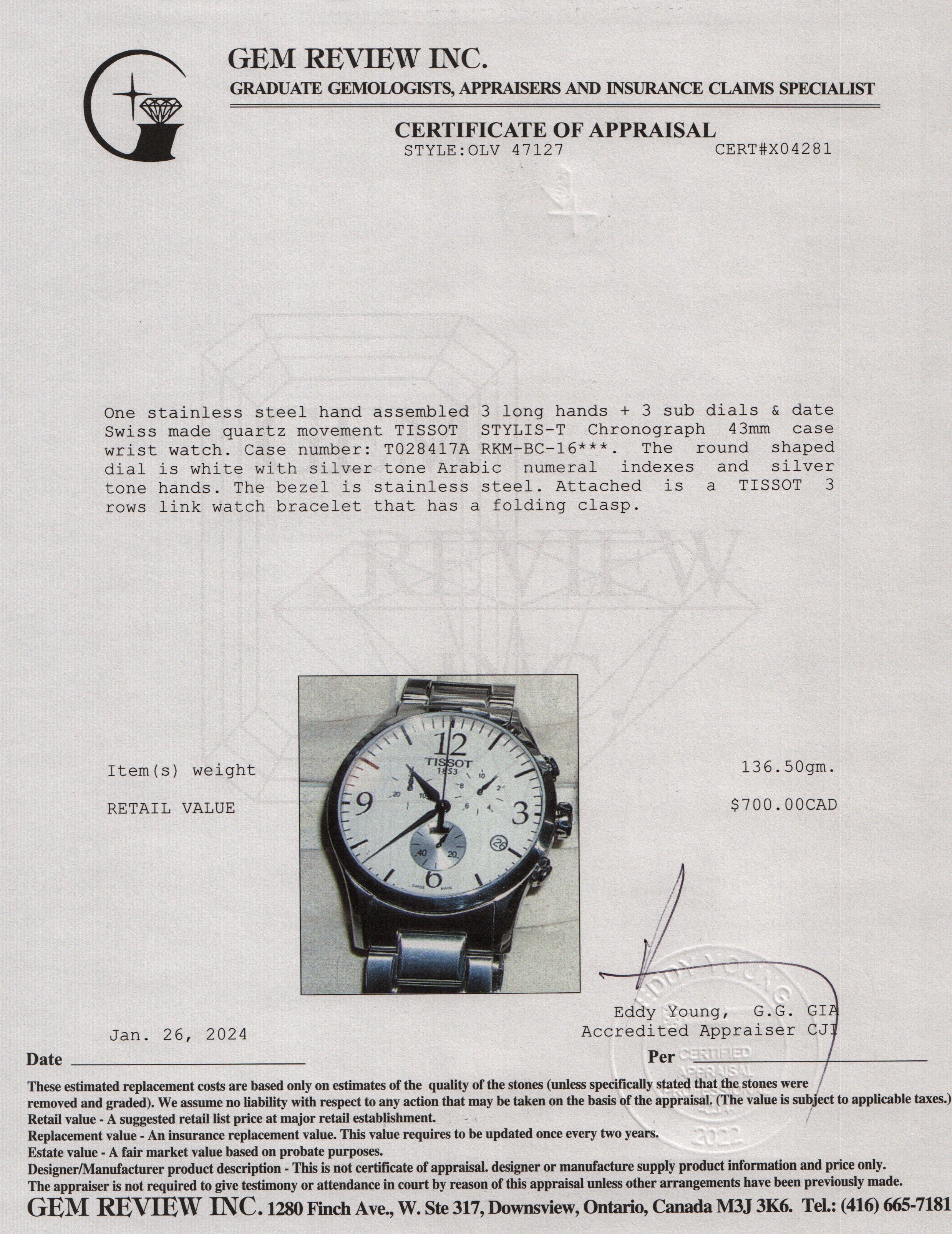 Tissot Stainless Steel Stylis-T 42 MM Chronograph Quartz Watch