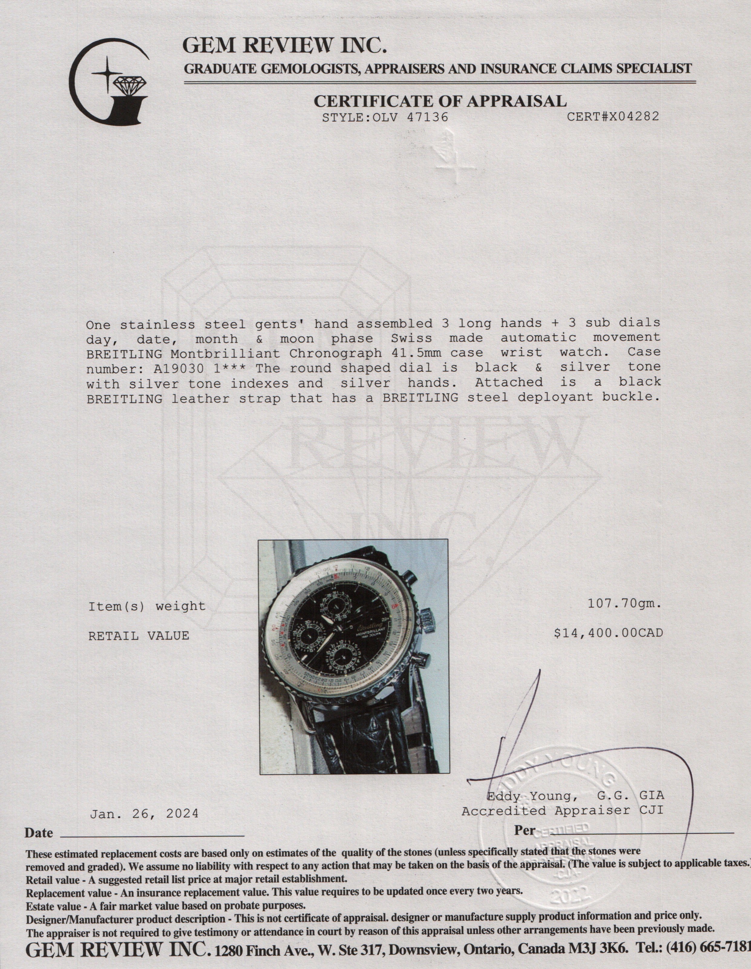 Breitling Stainless Steel Montbrillant 41.5 MM Chronograph Moonphase Automatic Watch w/ Box