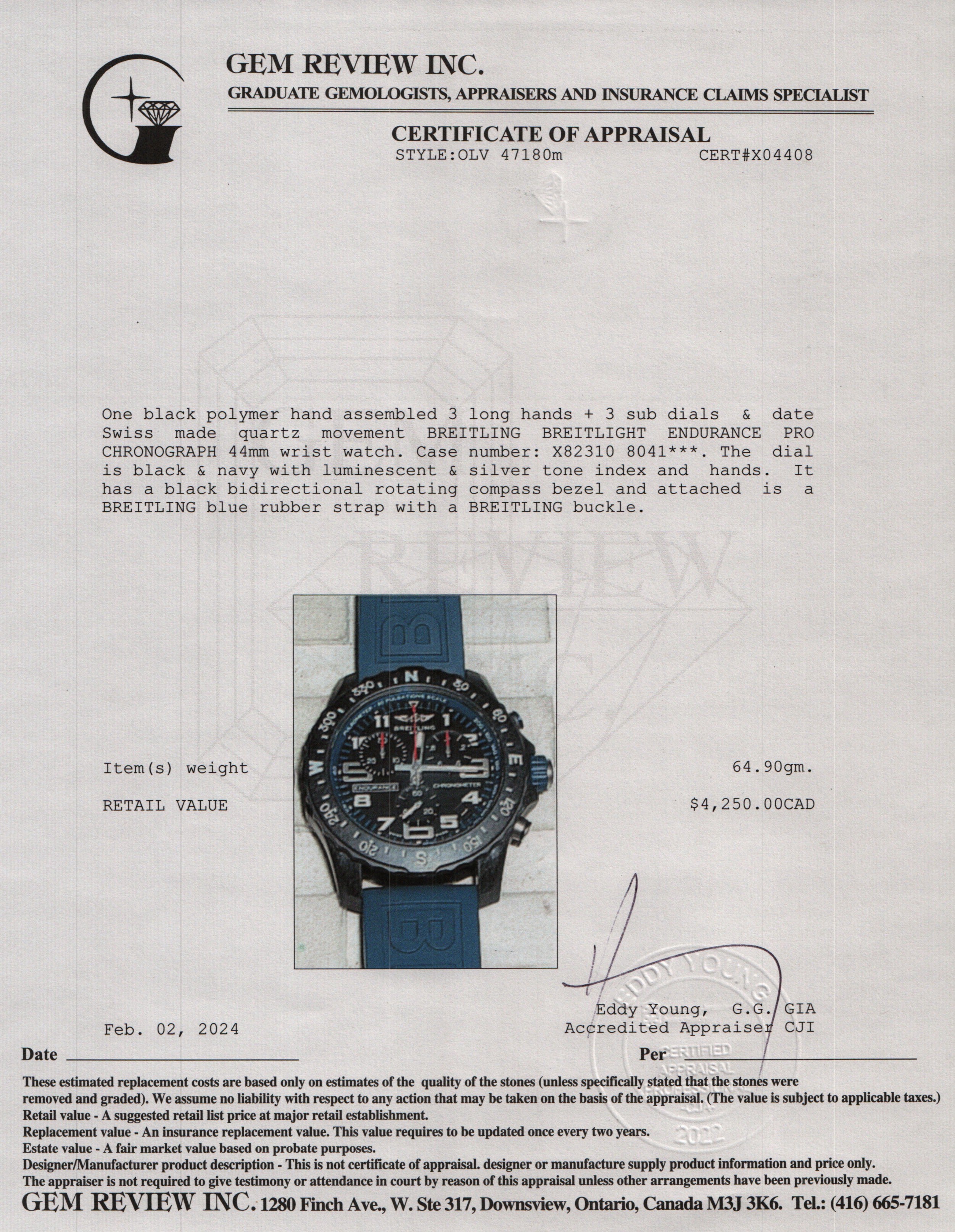 Breitling Breitlight Black Polymer Endurance Pro 44MM Watch w/ Box & Papers