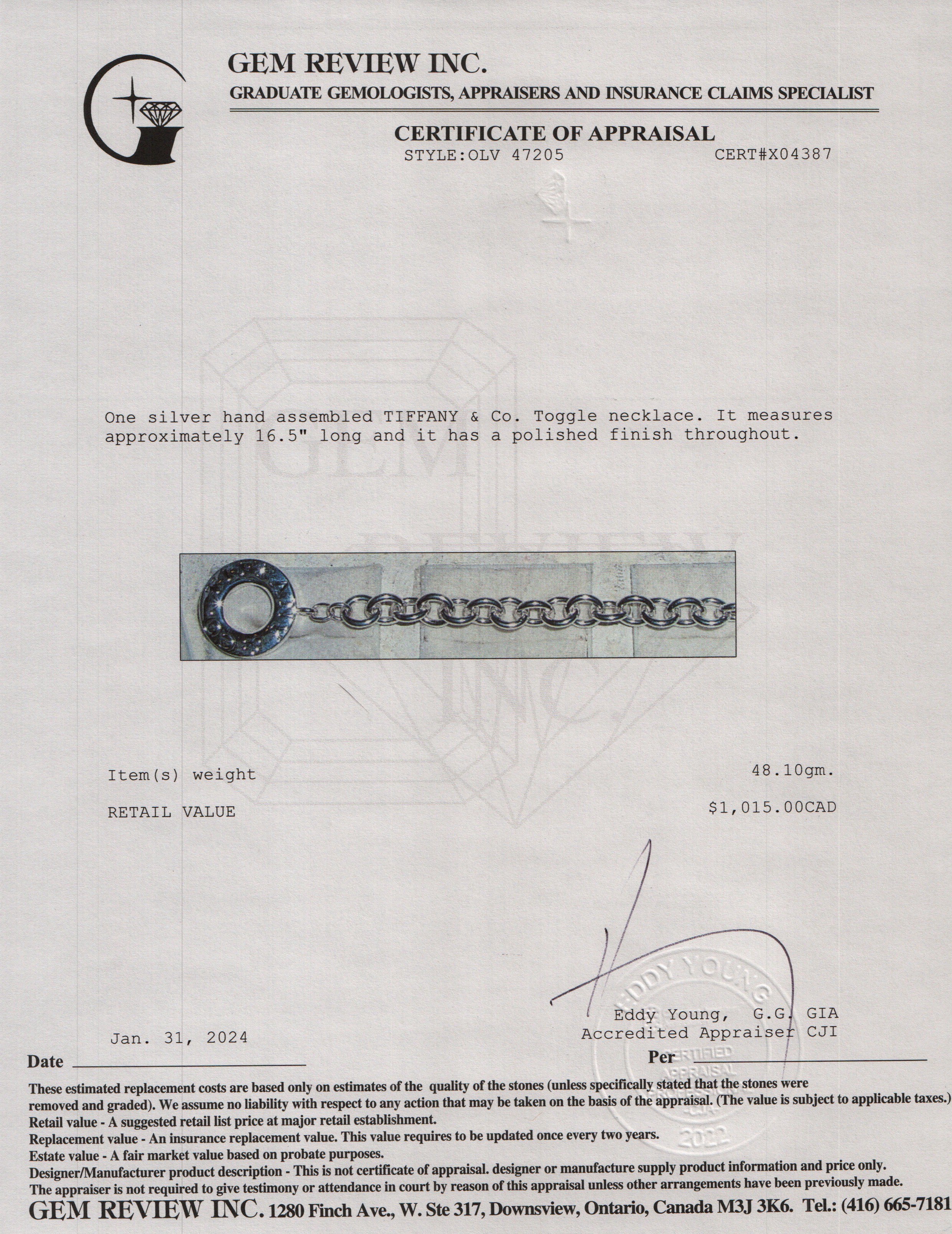 Tiffany & Co. Sterling Silver Toggle Necklace