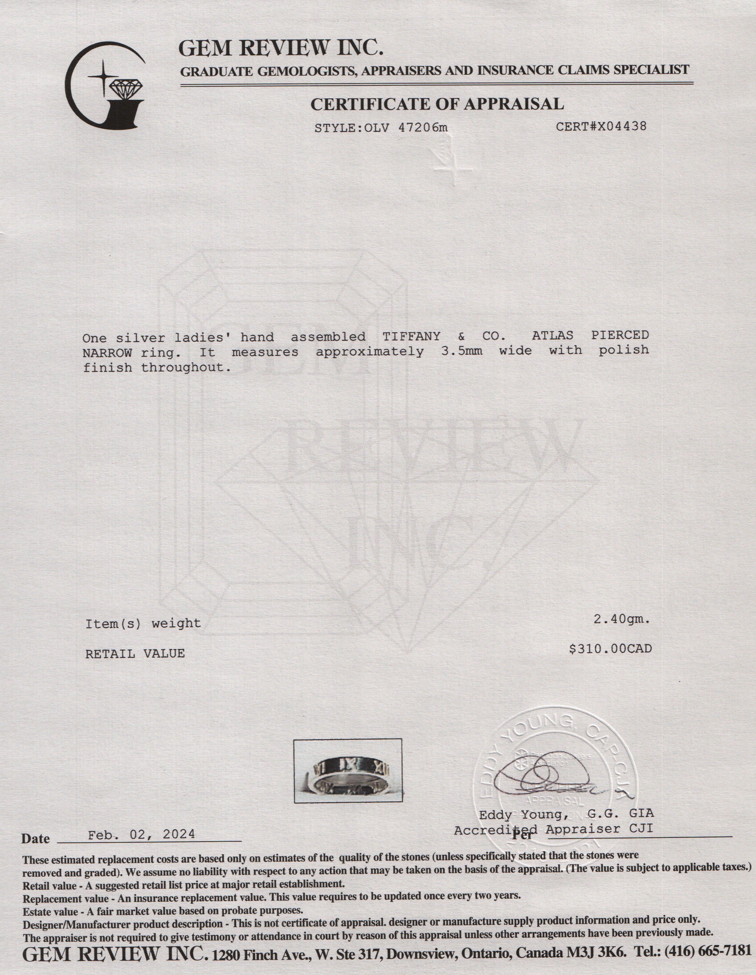 Tiffany & Co. Sterling Silver Pierced Atlas Narrow Band, Ring Size 6.25