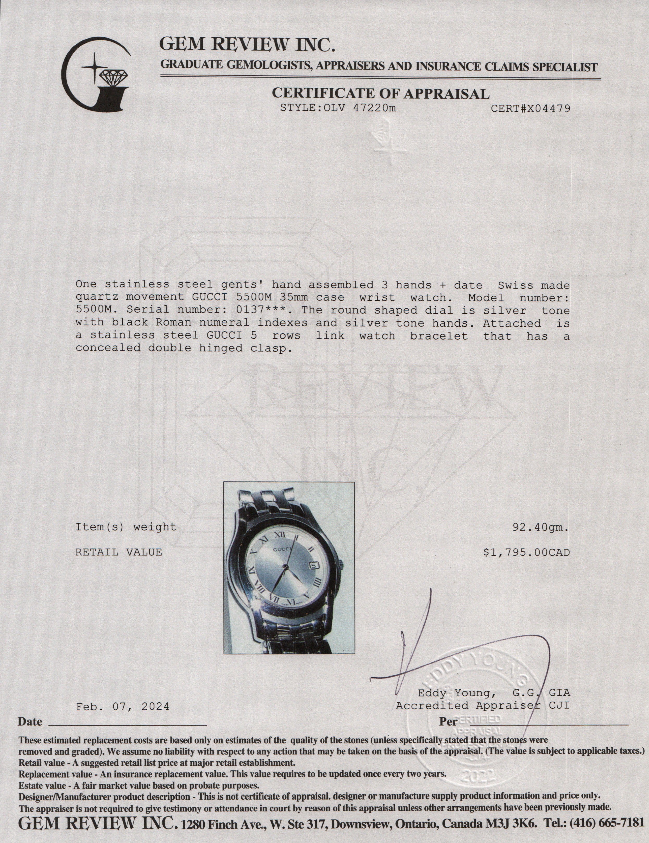 Gucci Stainless Steel 5500 Series 35 MM Watch