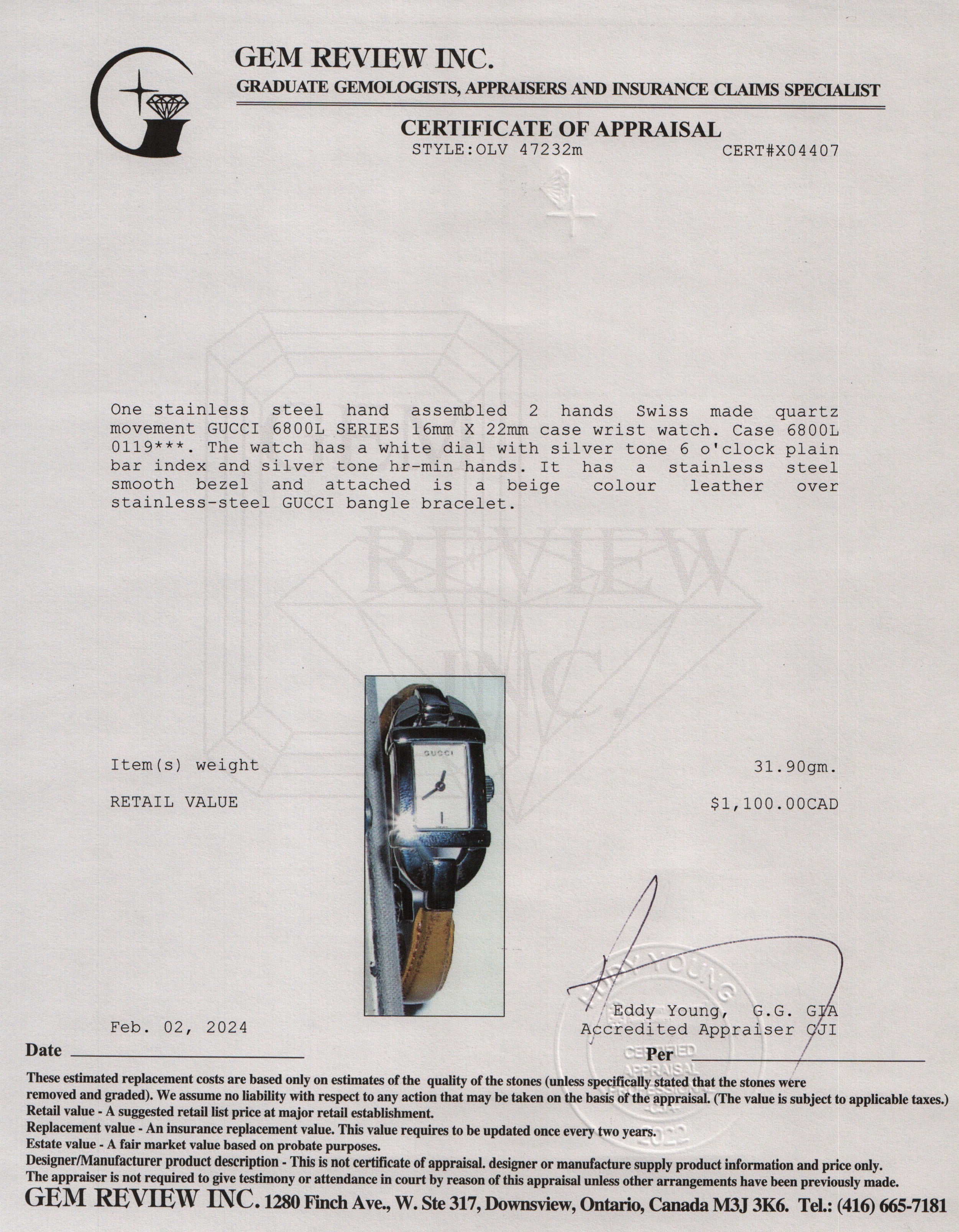 Gucci Stainless Steel 6800 Series 16 MM Watch