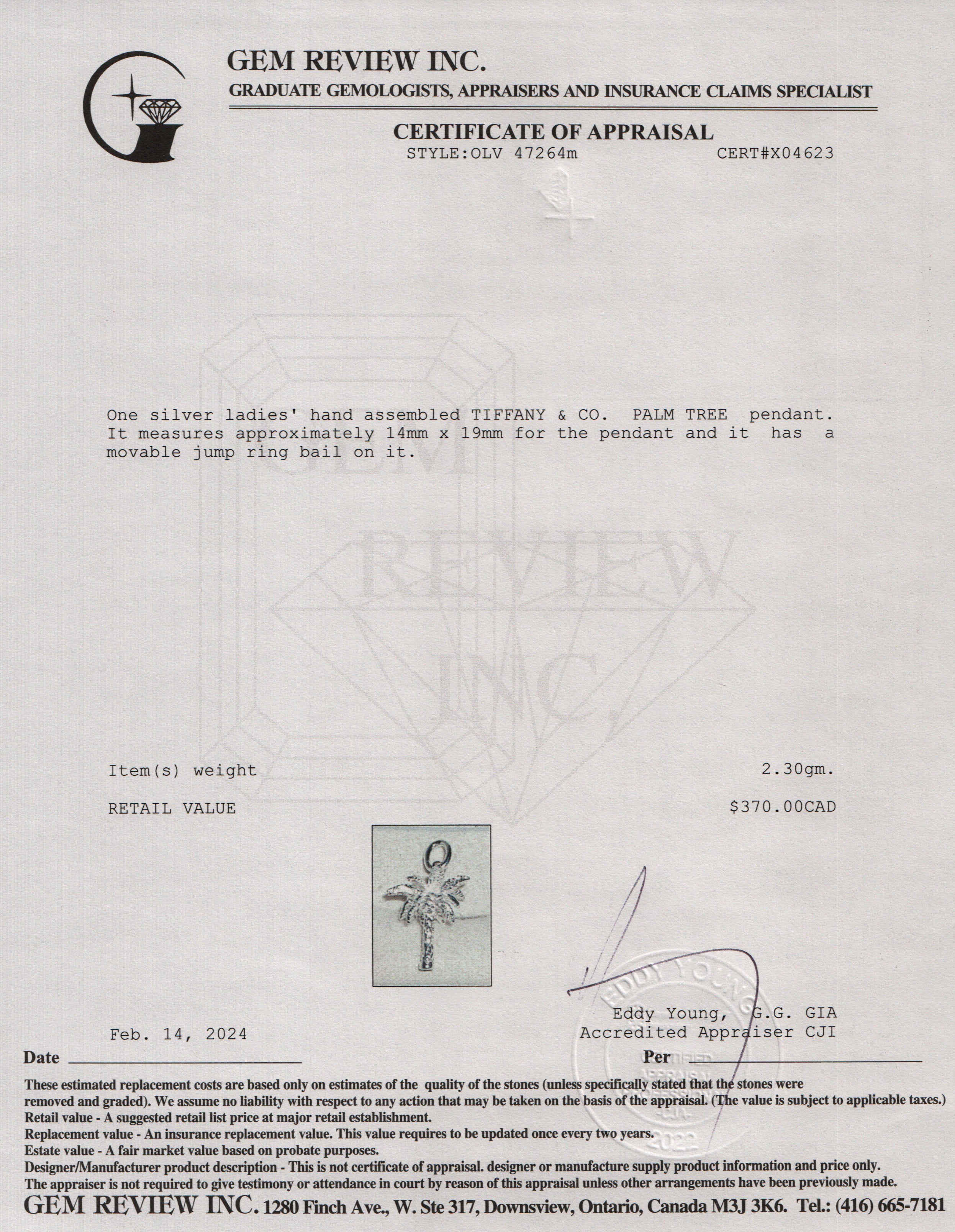 Tiffany & Co. Sterling Silver Palm Tree Charm