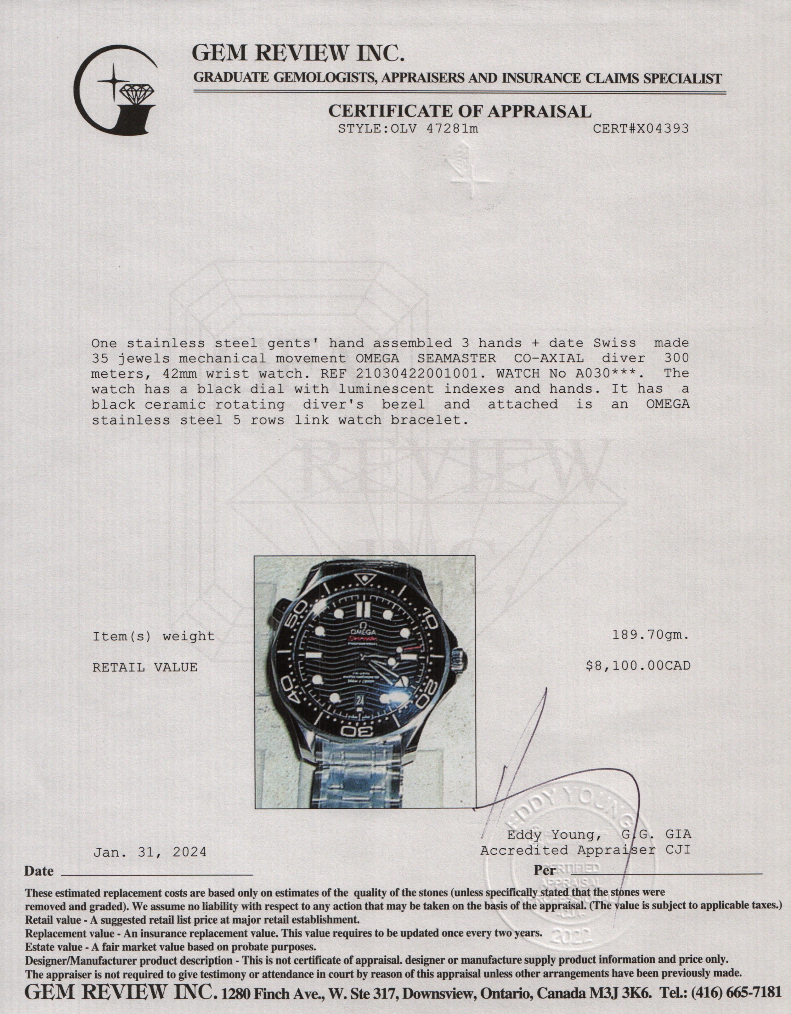 Omega 2023 Stainless Steel Seamaster Diver 300M Co-Axial Chronometer 42 MM Watch w/ Box & Papers