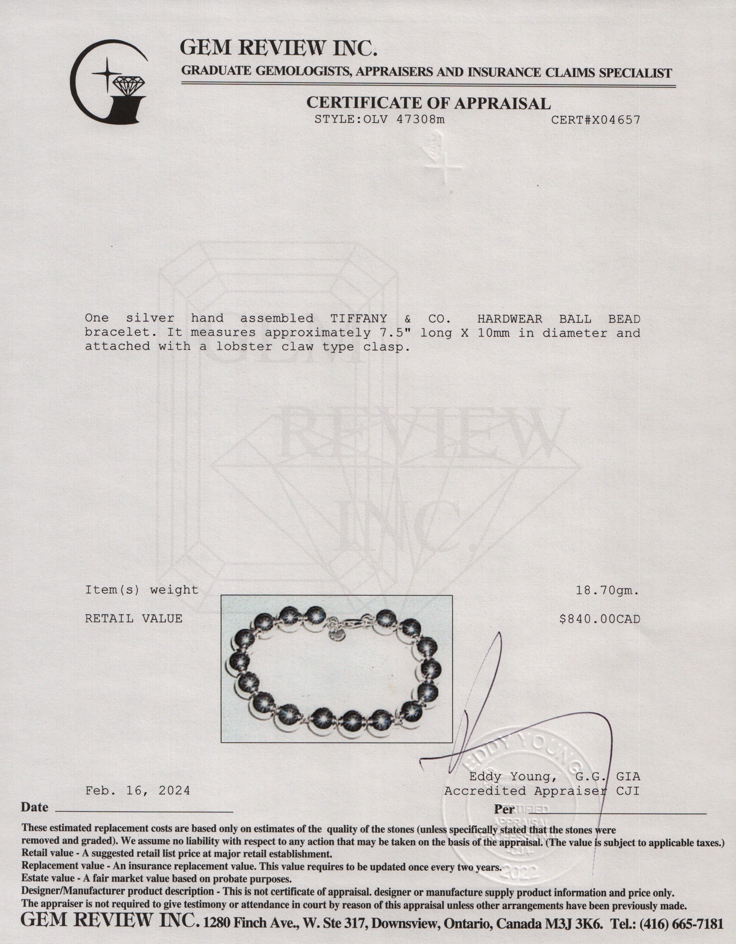 Tiffany & Co. Sterling Silver 10 MM HardWear Ball Bracelet