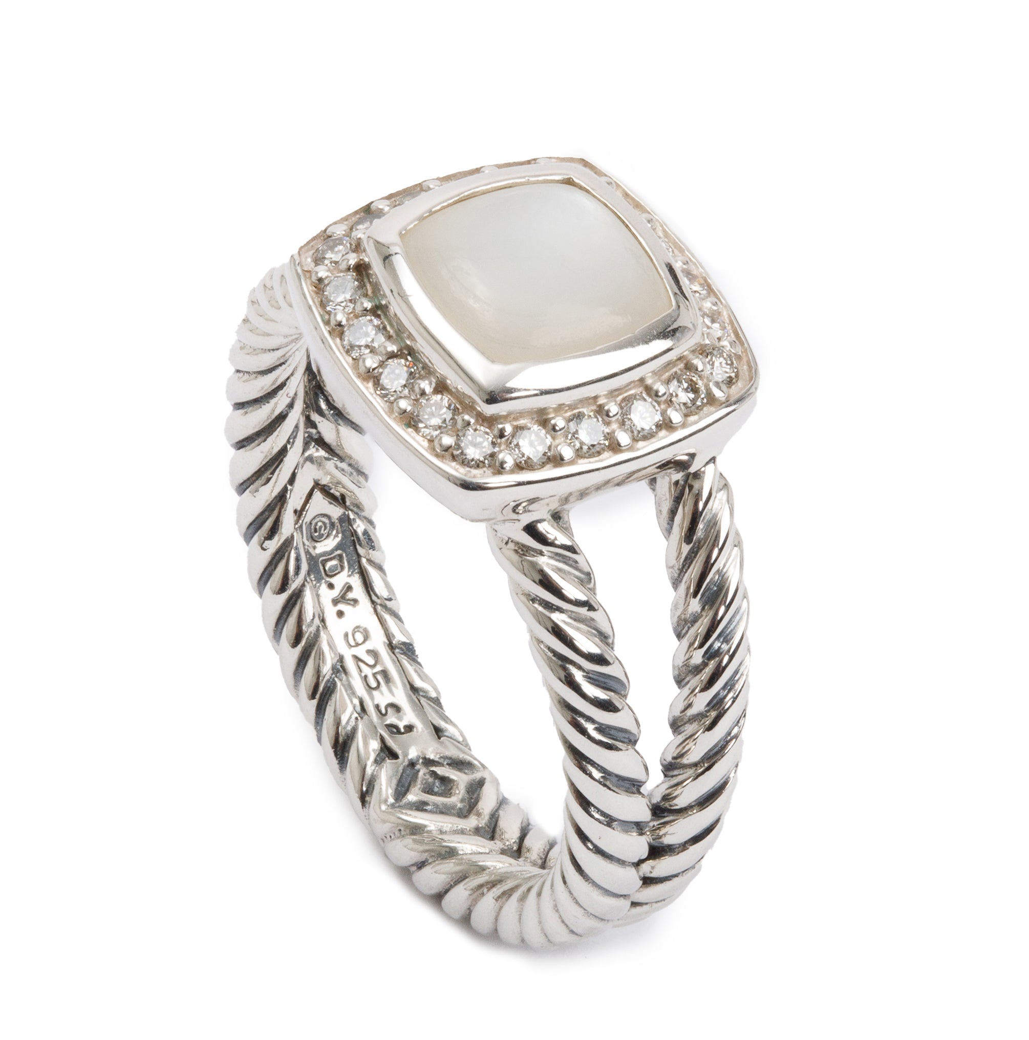 David Yurman Sterling Silver Mother of Pearl & Diamond Petite Albion Ring, Size 6.25