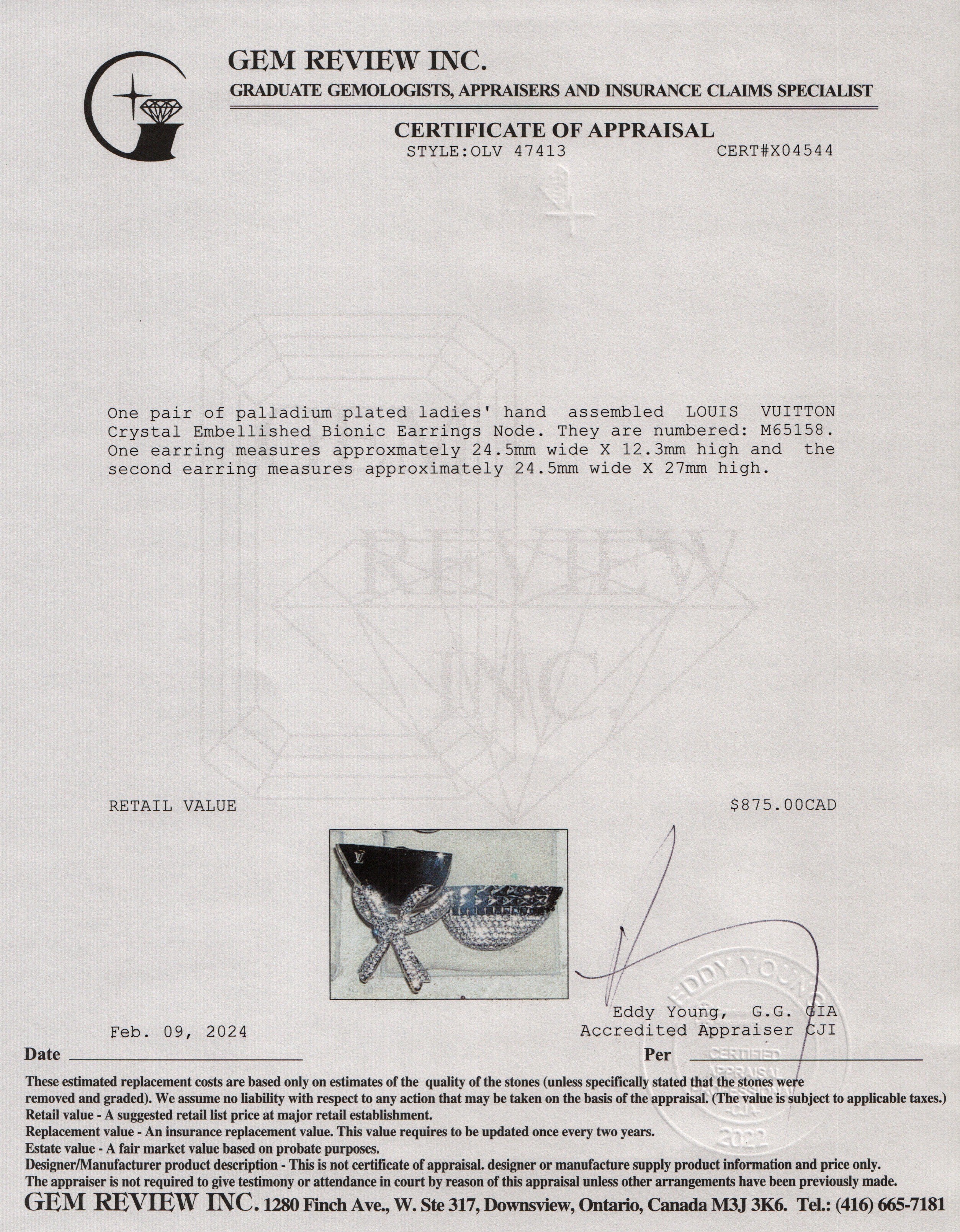 Louis Vuitton Palladium-Plated Crystal Bionic Earrings Node w/ Box