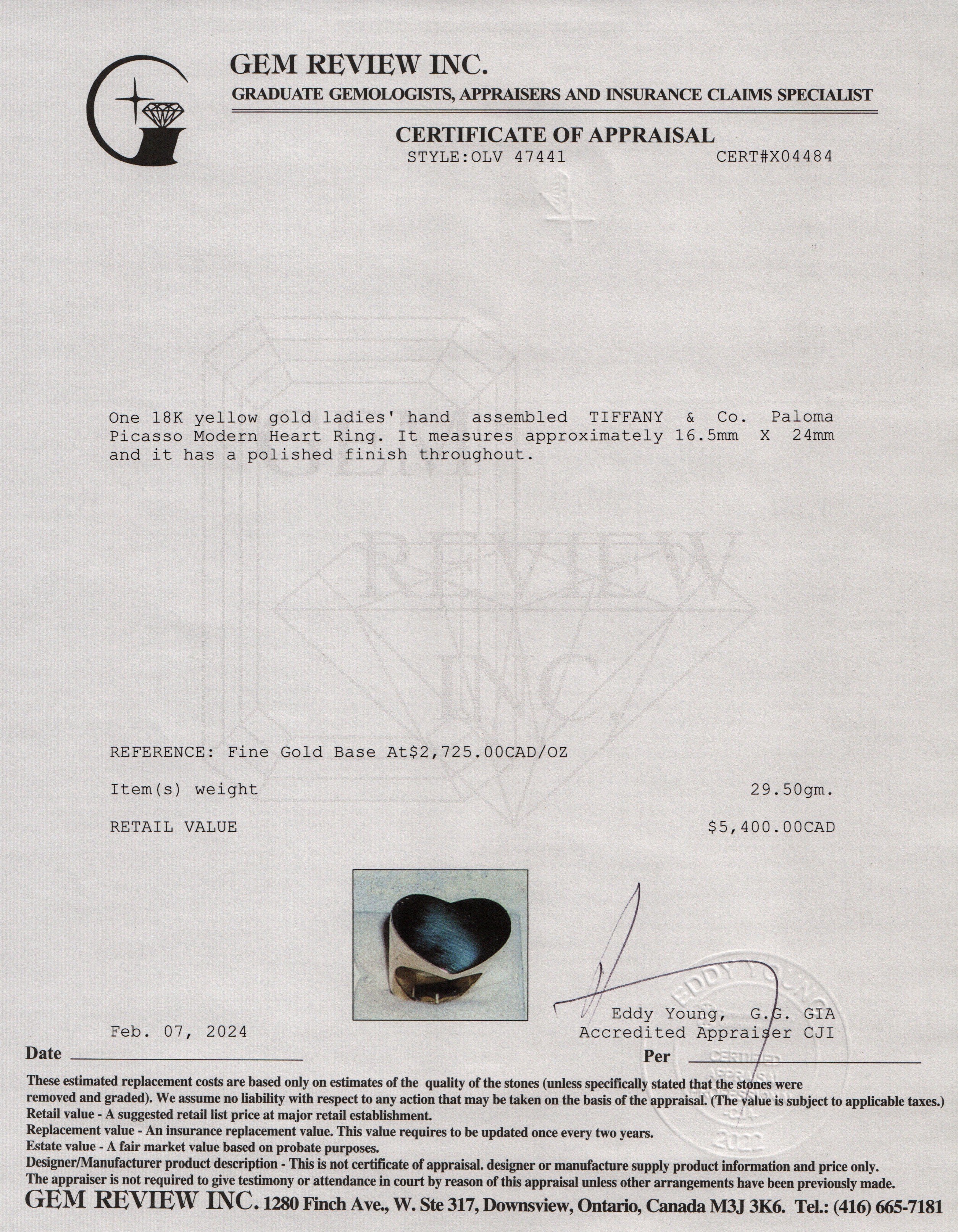 Tiffany & Co. Paloma Picasso 18k Yellow Gold Double Modern Heart Ring, Size 6