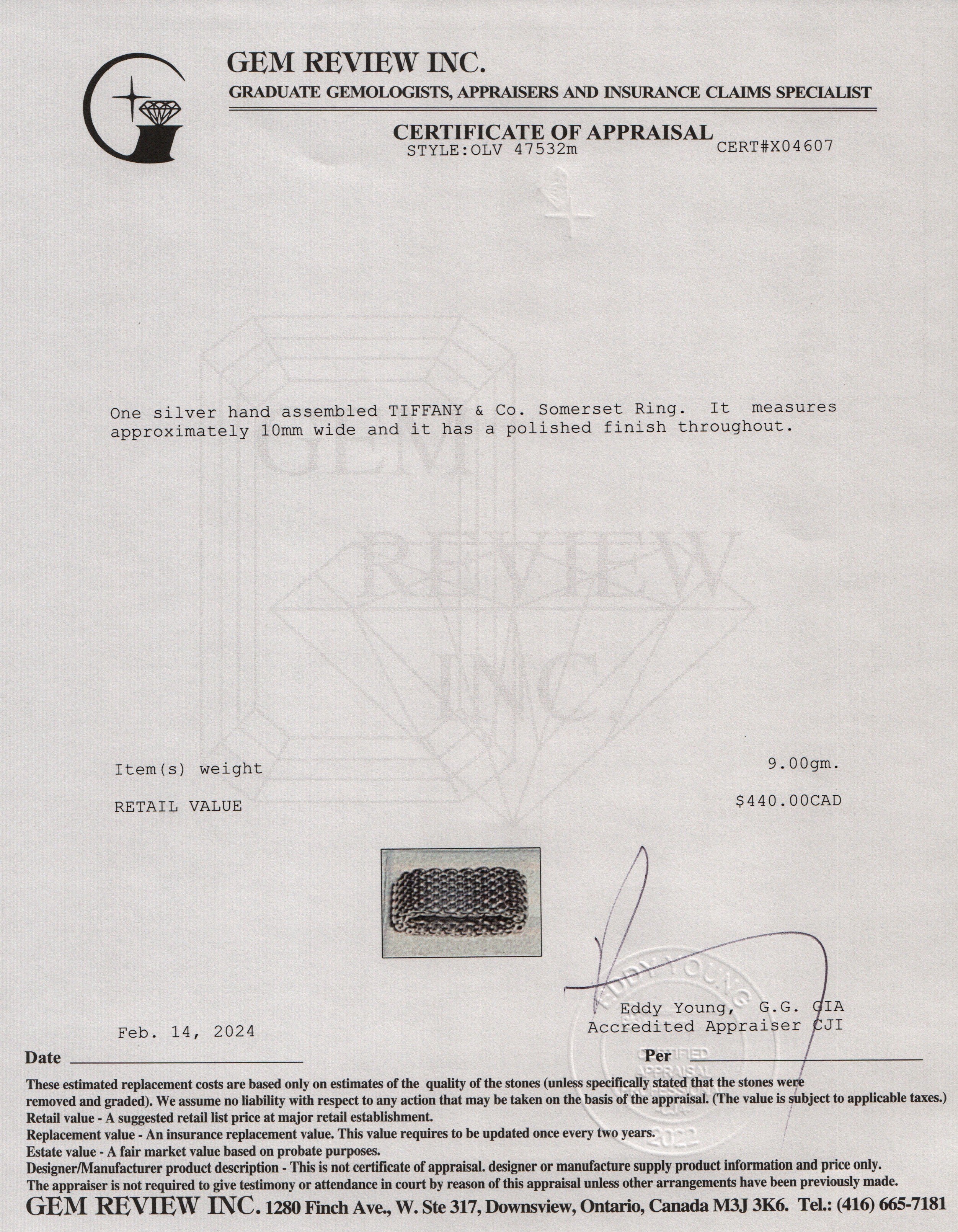 Tiffany & Co. Sterling Silver Somerset Mesh Ring, Size 8