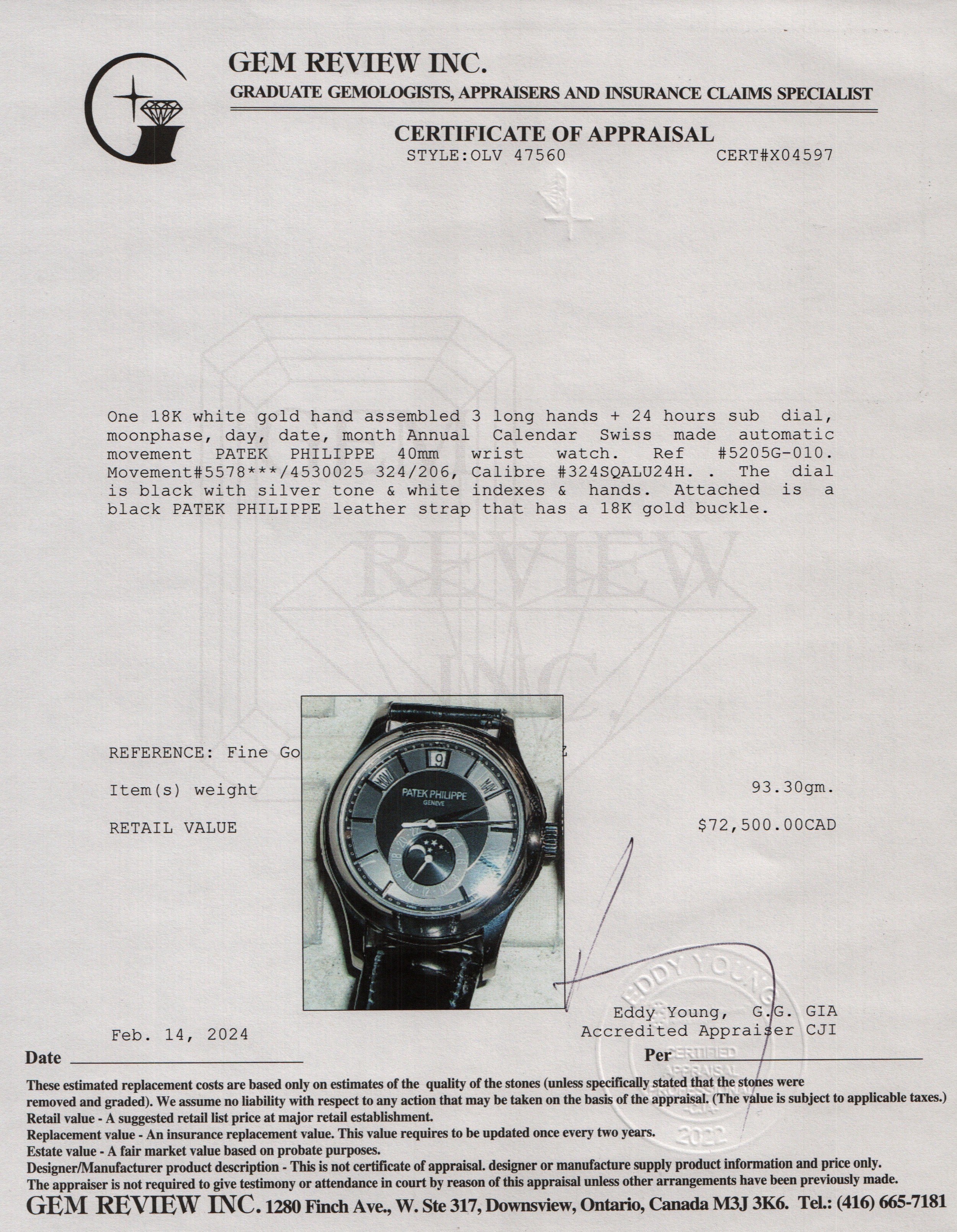 Patek Philippe 18k White Gold Annual Calendar 40 MM Watch w/ Box & Papers