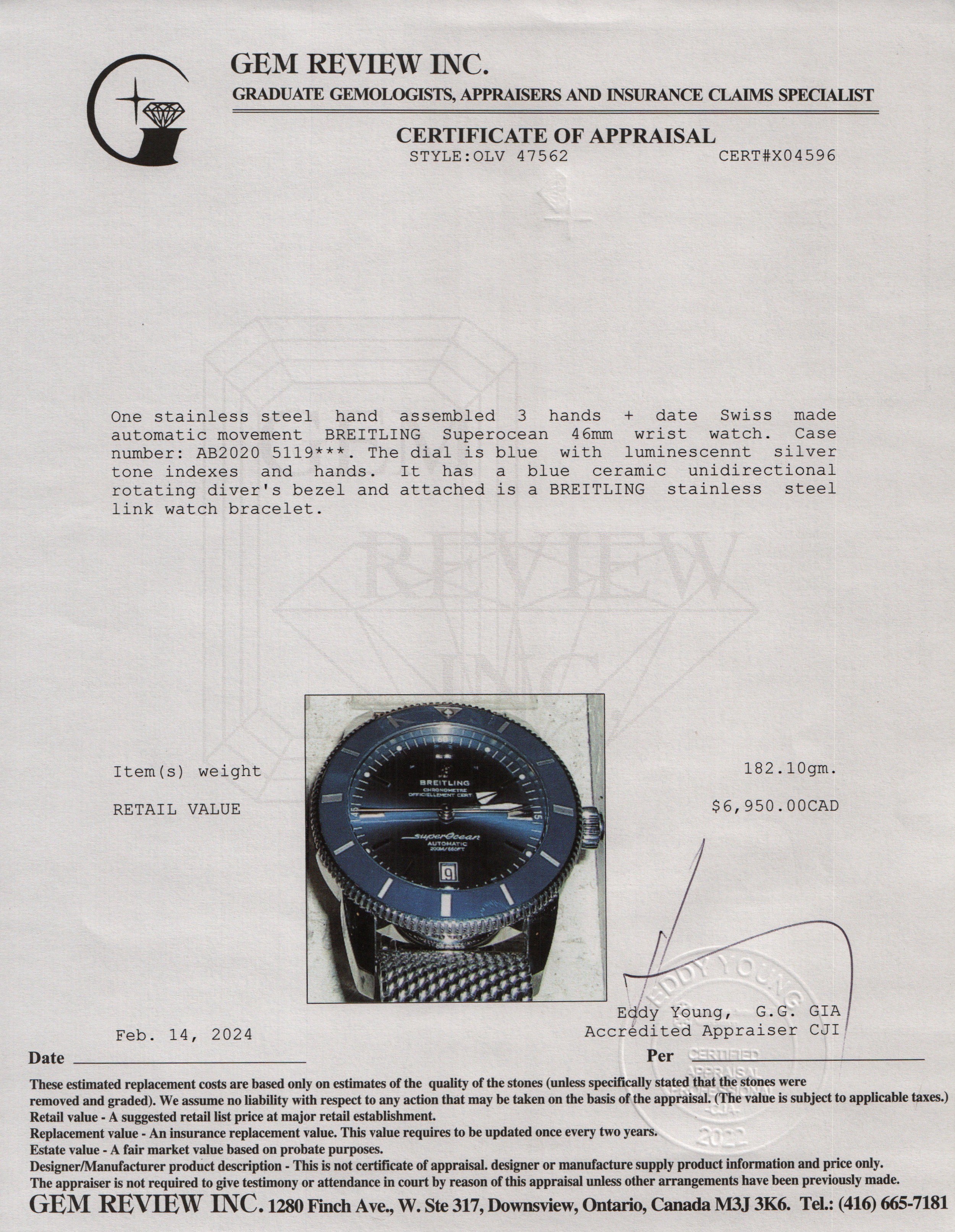 Breitling Stainless Steel Superocean Heritage II 46 MM Automatic Watch w/ Box, Papers & Extra Band