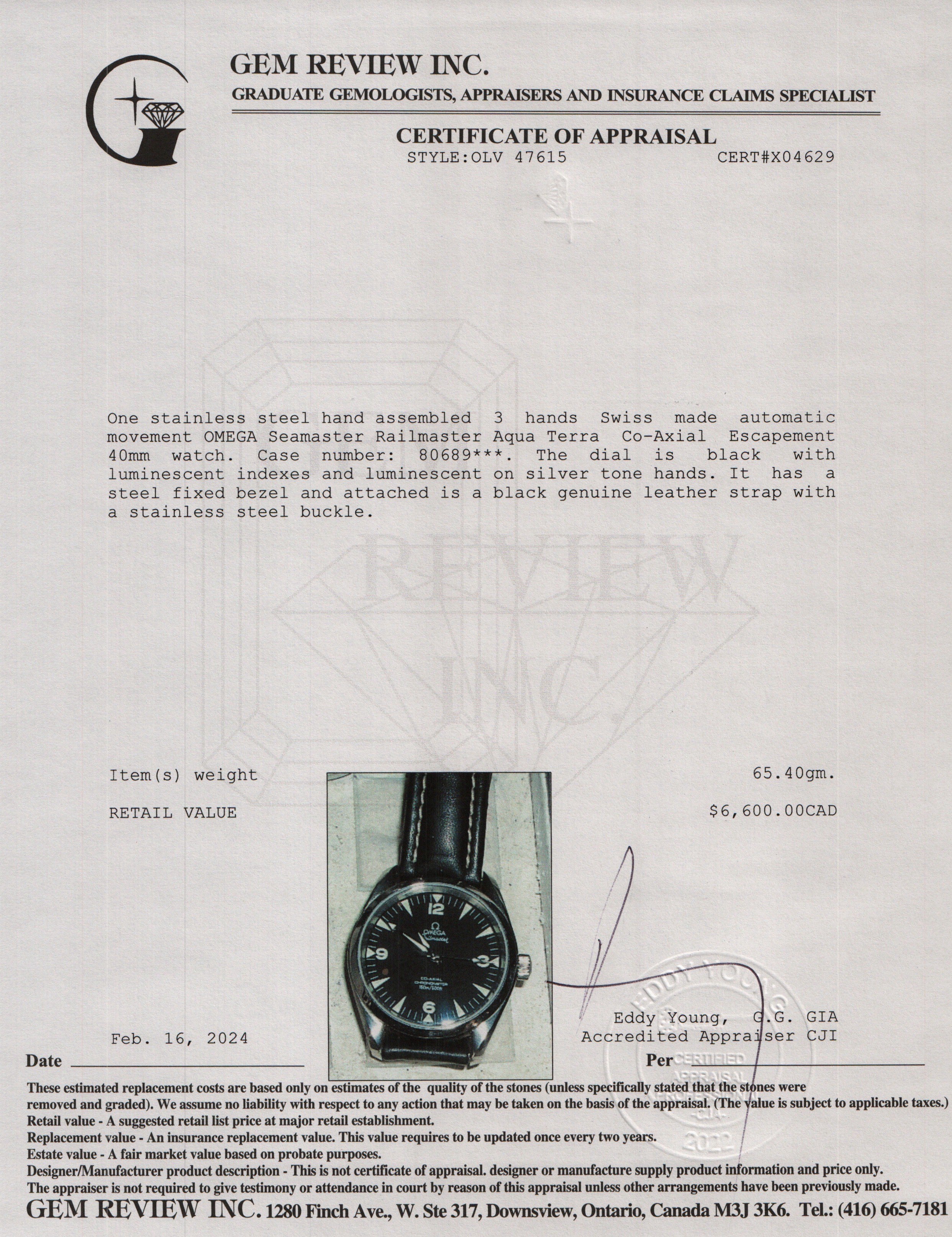 Omega Stainless Steel Aqua Terra Seamaster Railmaster Co-Axial Chronometer Automatic 40 MM Watch