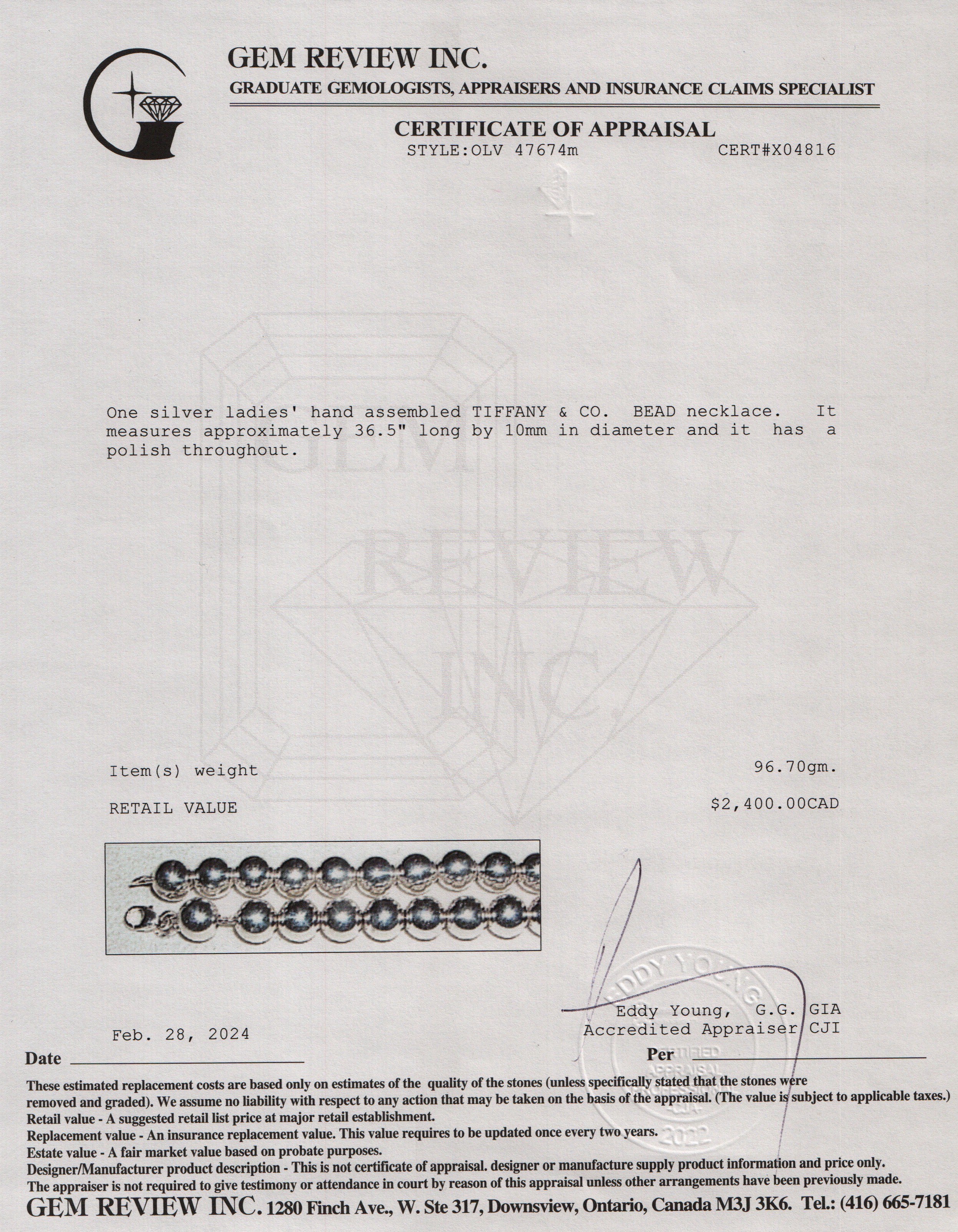 Tiffany & Co. Sterling Silver 10 MM HardWear Ball Necklace, 36.5"