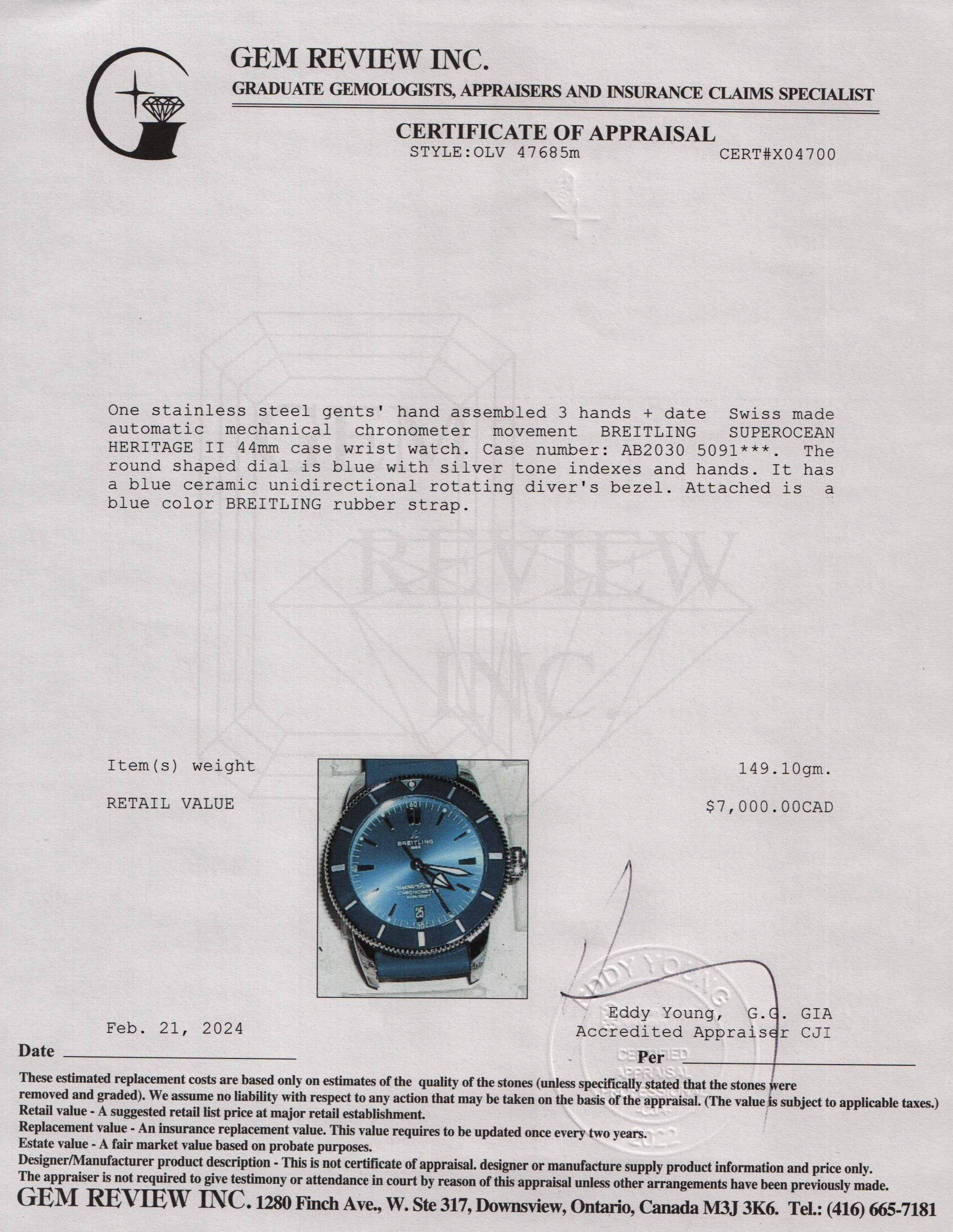 Breitling Stainless Steel Superocean Heritage B20 44 MM Automatic Watch w/ Box & Papers