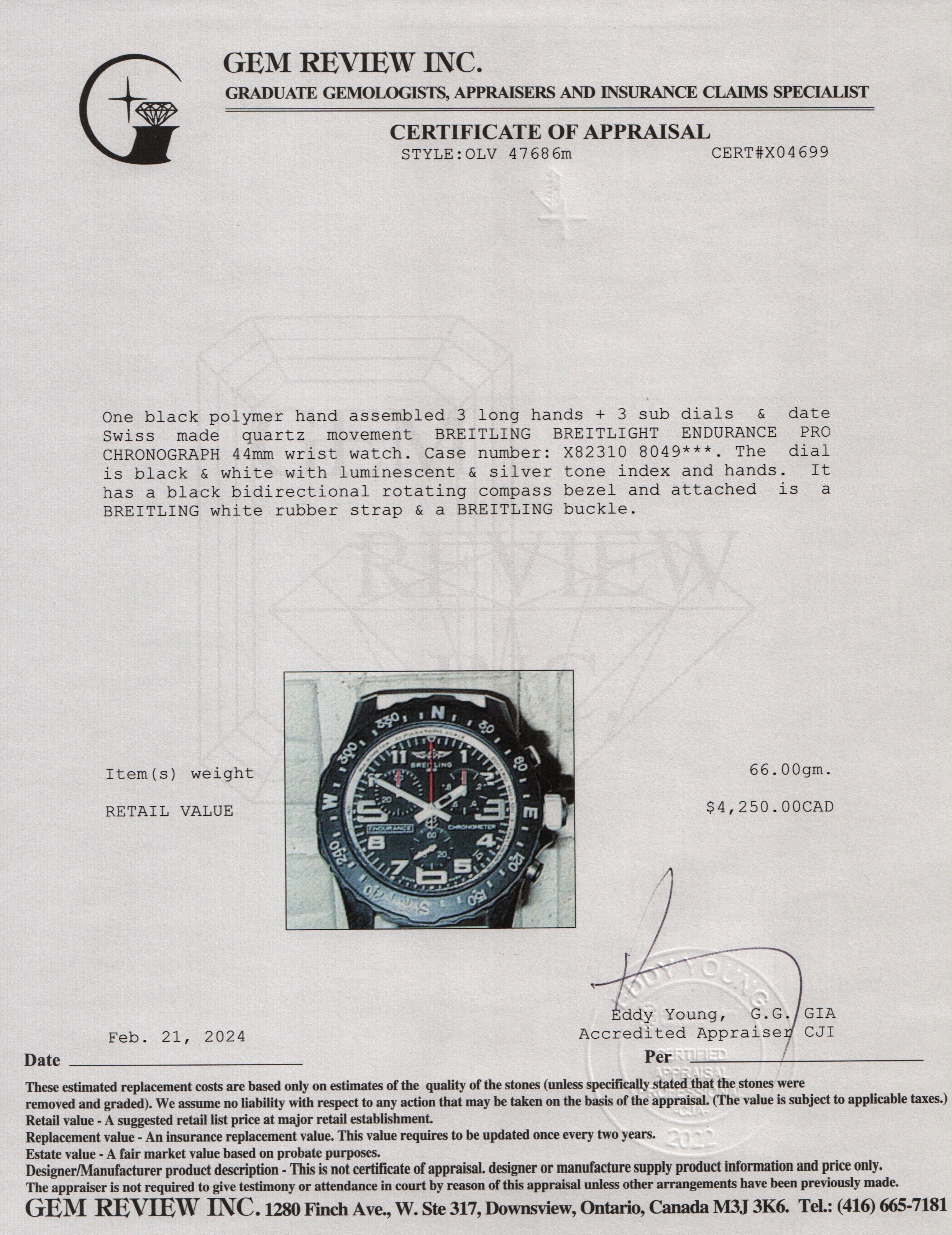 Breitling Breitlight Black Polymer Endurance Pro 44MM Watch w/ Box & Papers
