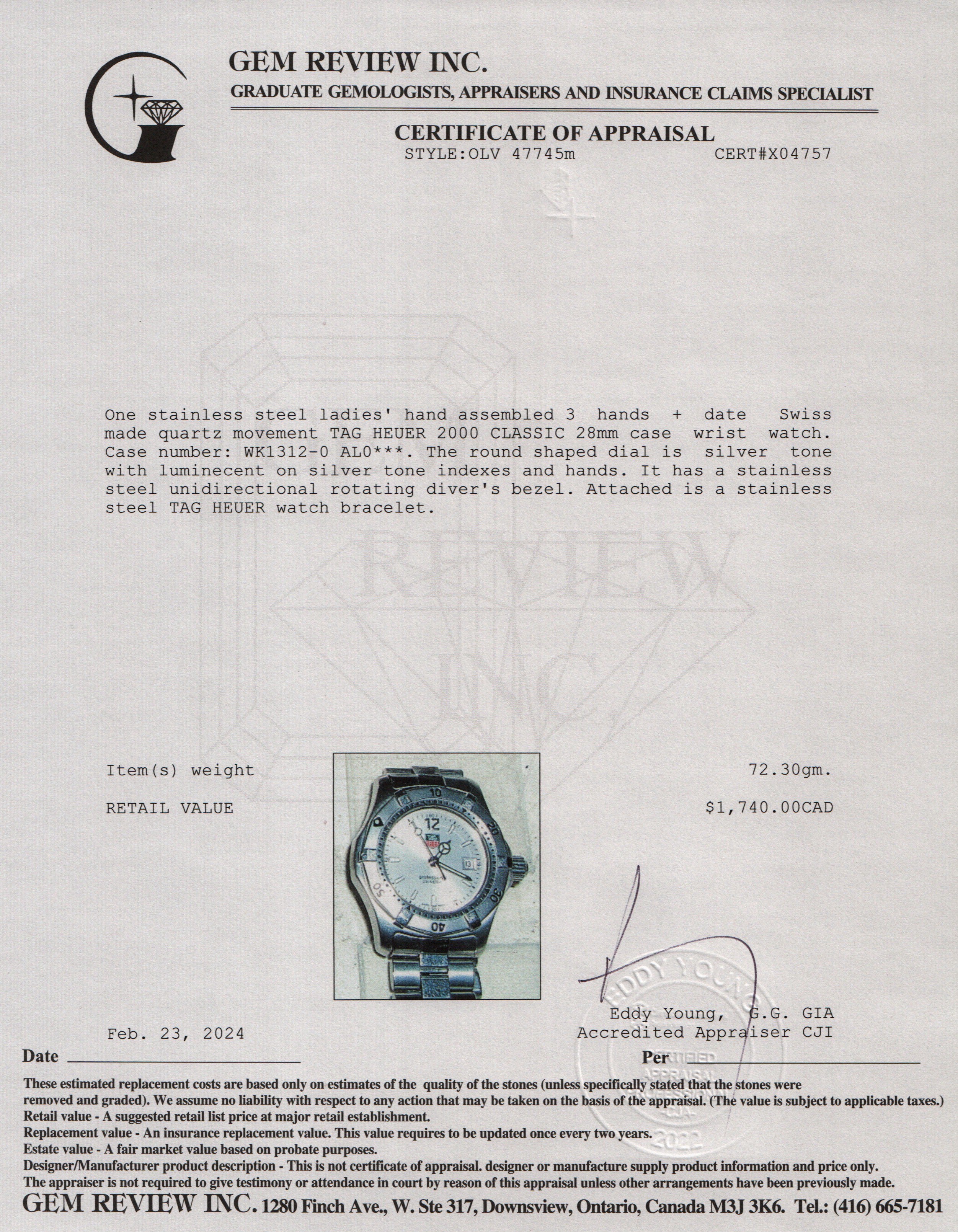 Tag Heuer Stainless Steel 2000 Series Professional 28 MM Watch