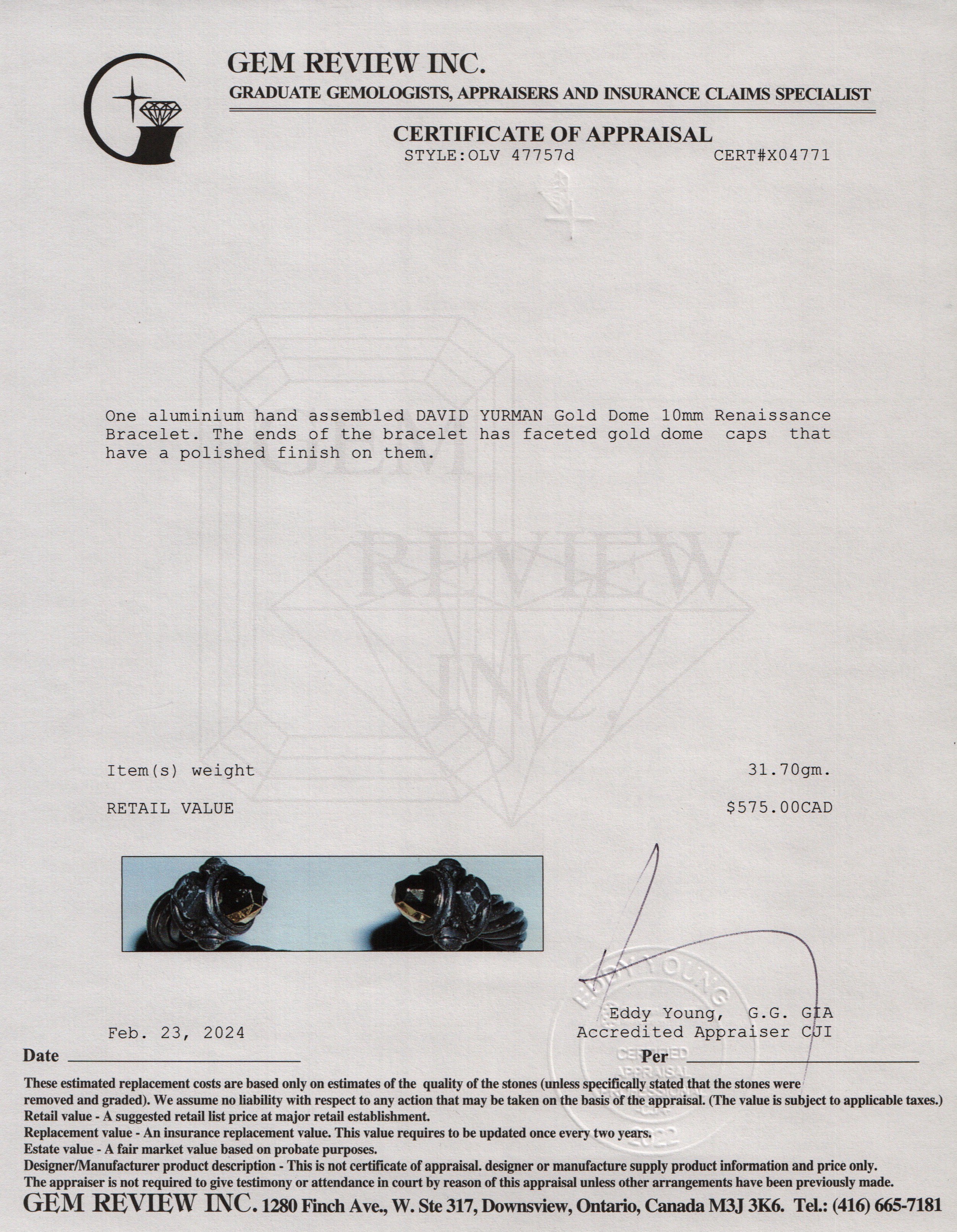 David Yurman Black Aluminium & Gold Dome 10MM Renaissance Bracelet