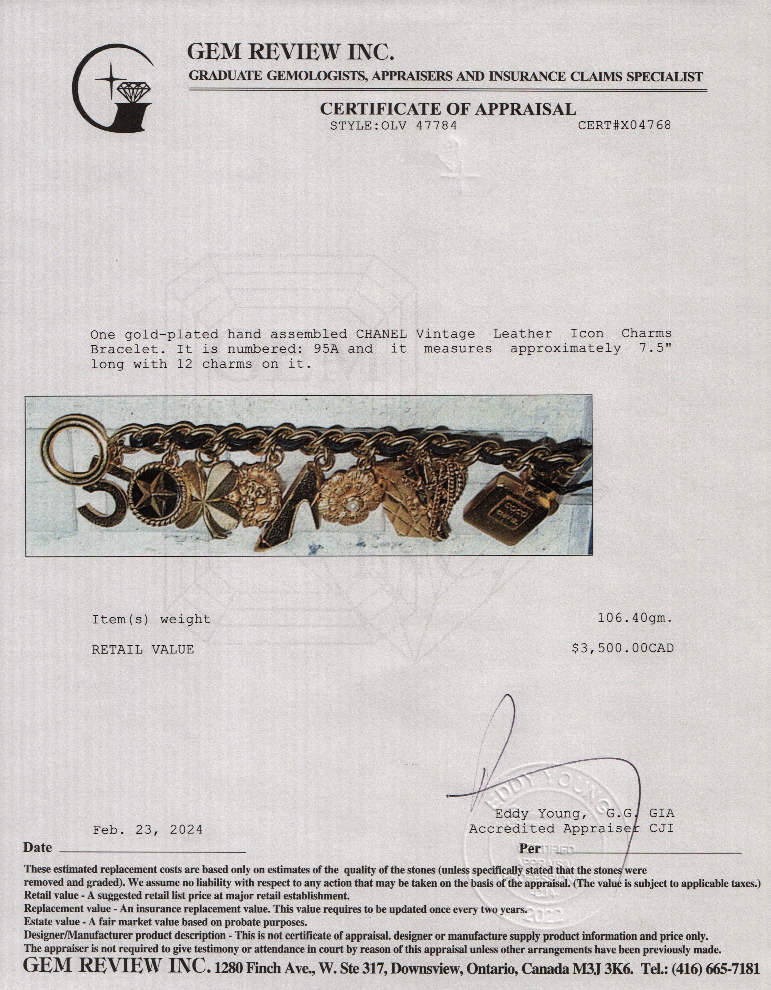 Chanel Vintage 1995 Gold Plated & Leather Icon Charms Bracelet w/ Tags