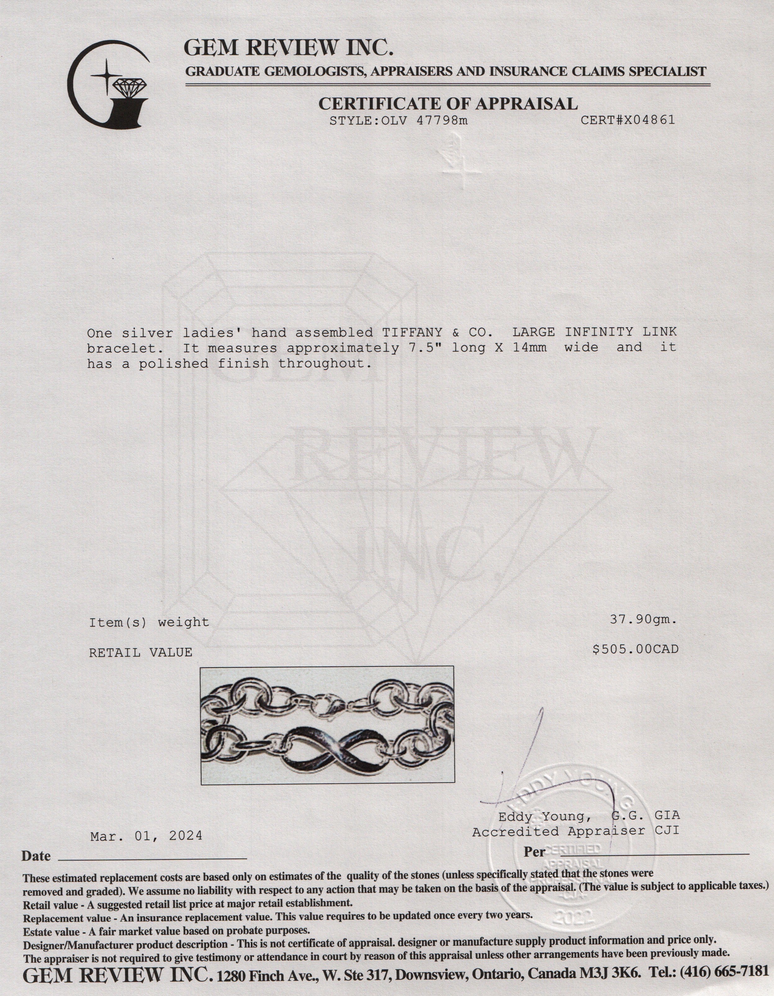 Tiffany & Co. Sterling Silver Infinity Bracelet w/ Box