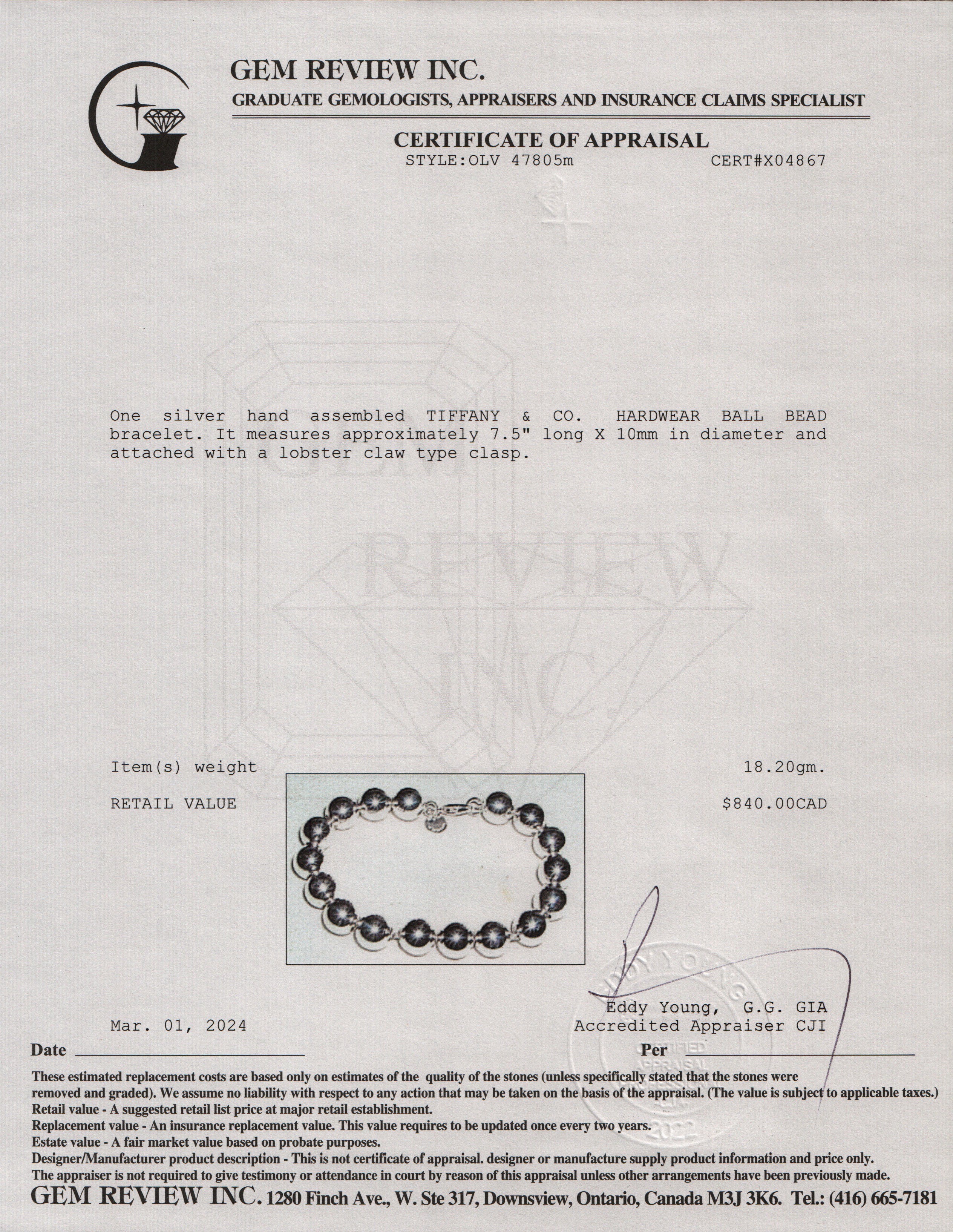 Tiffany & Co. Sterling Silver 10 MM HardWear Ball Bracelet