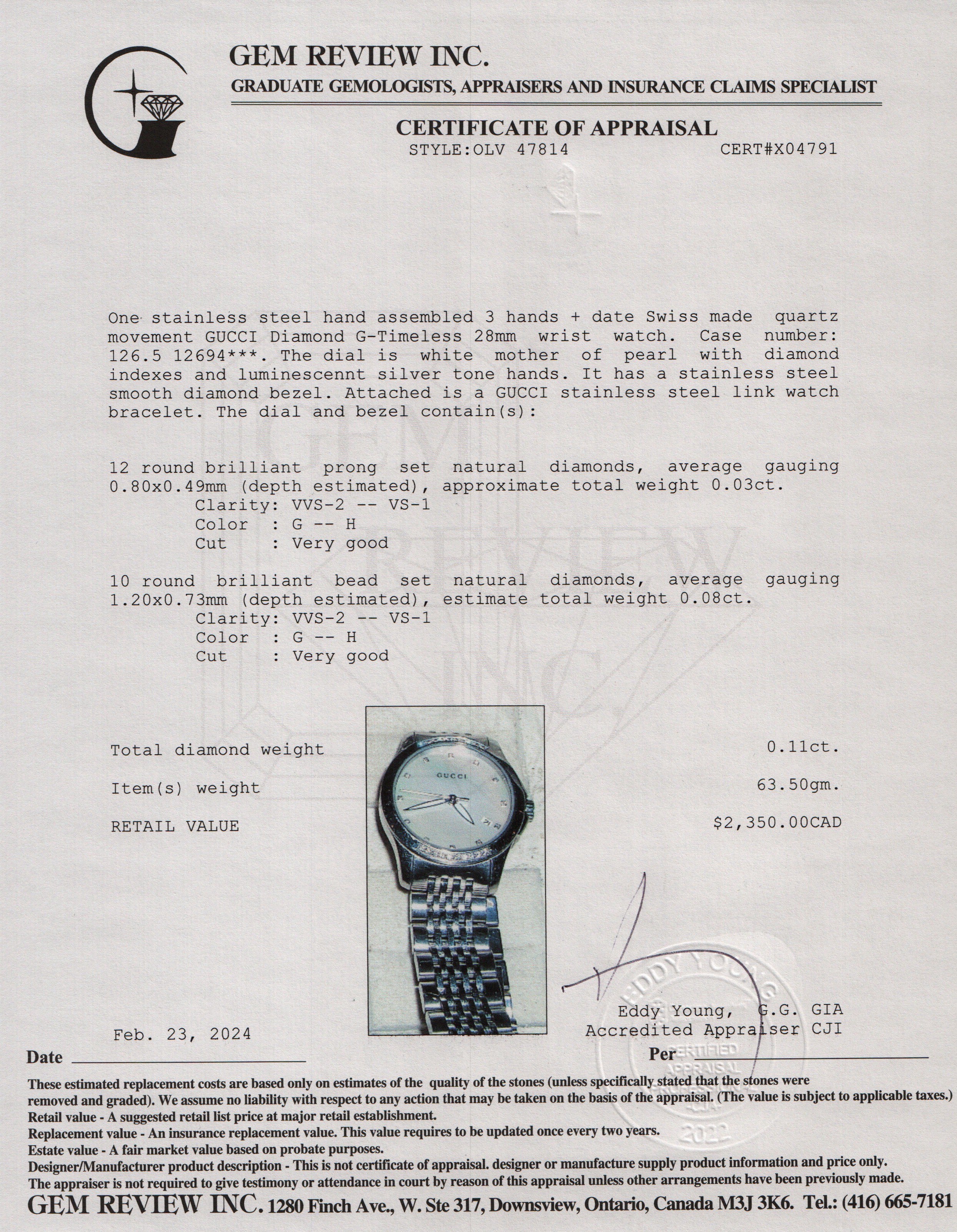 Gucci Stainless Steel Diamond G-Timeless 28 MM Watch