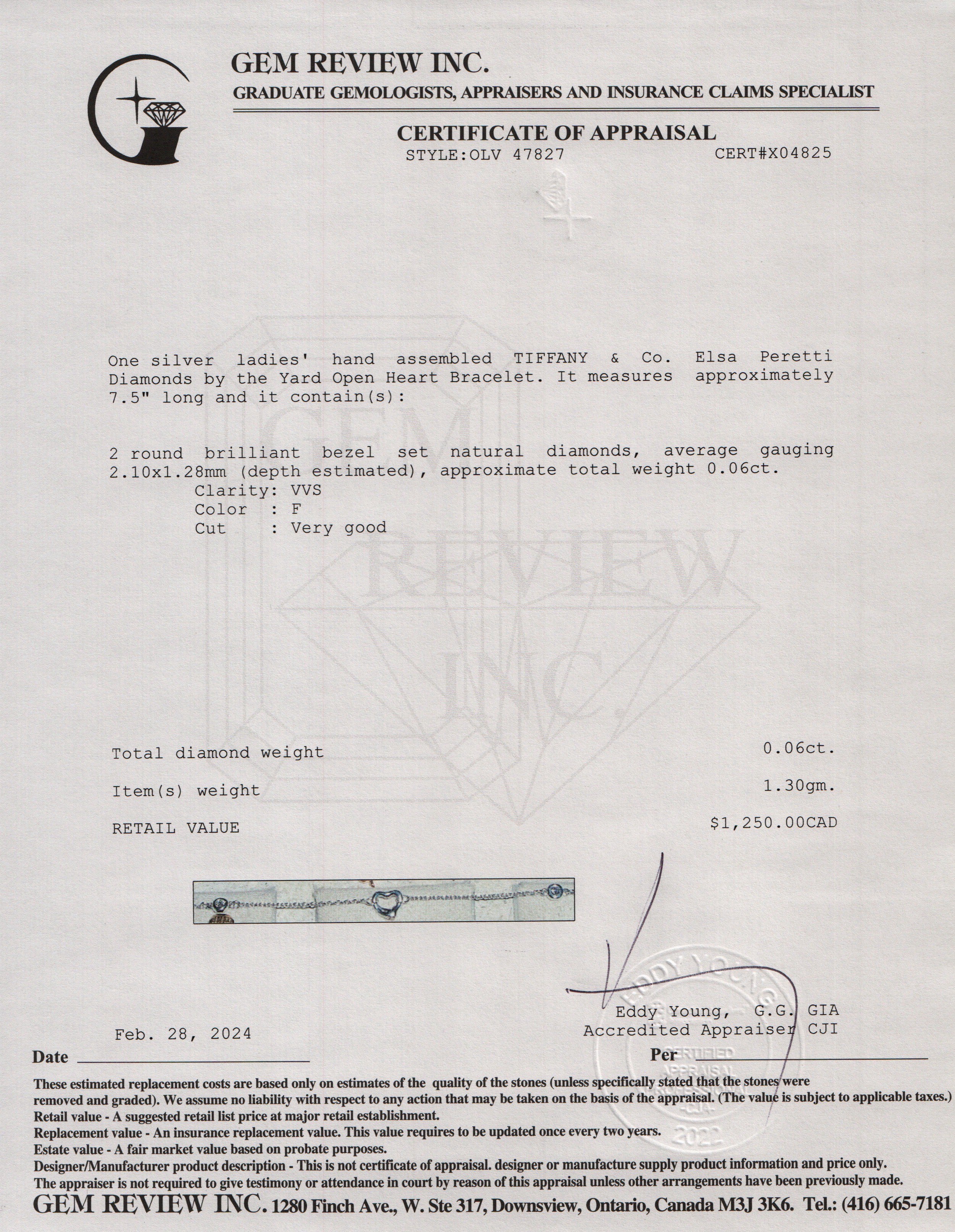 Tiffany & Co. Elsa Peretti Sterling Silver Diamonds by the Yard Open Heart Bracelet