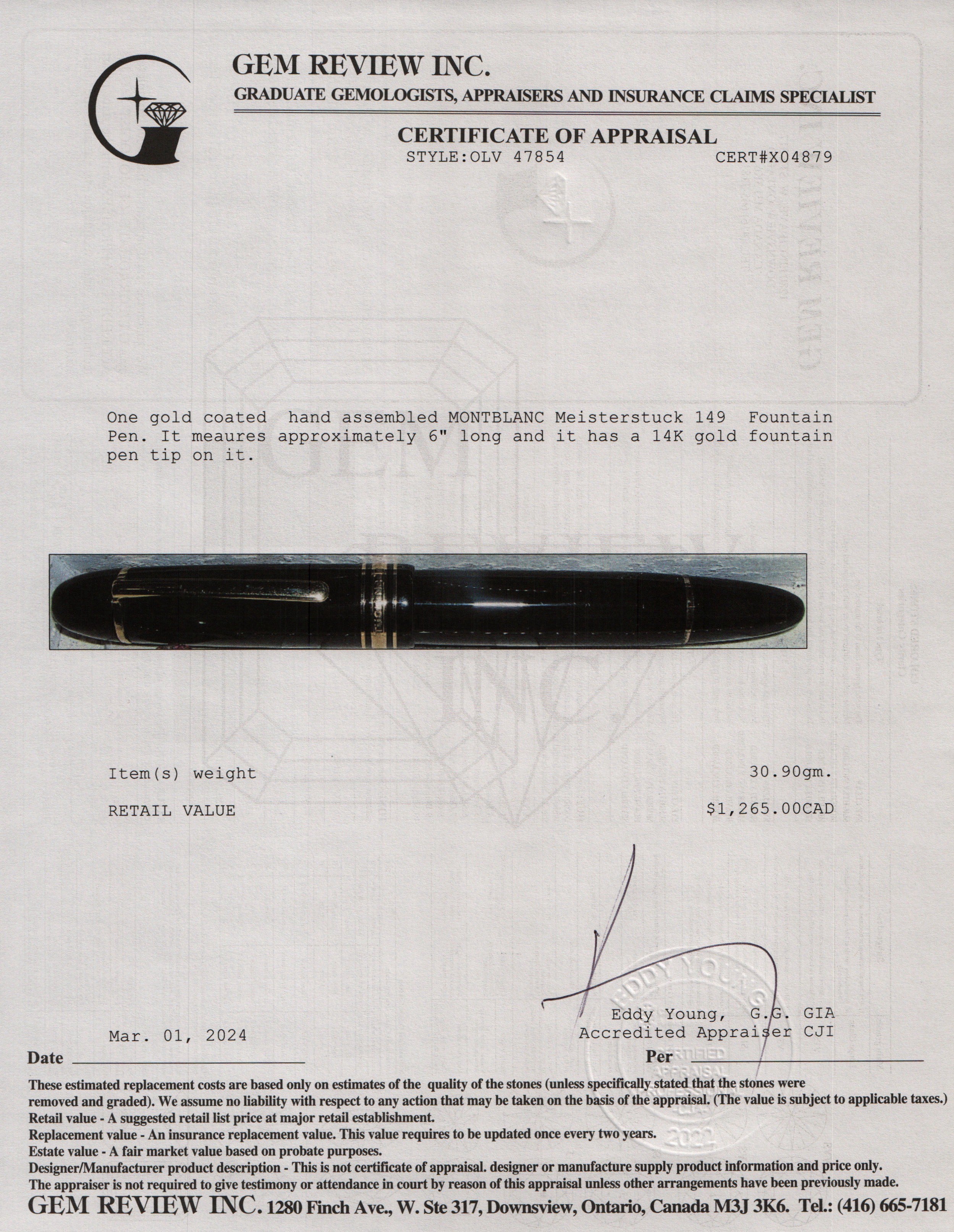 Montblanc Gold Coated Meisterstuck 149 Fountain Pen w/ Ink