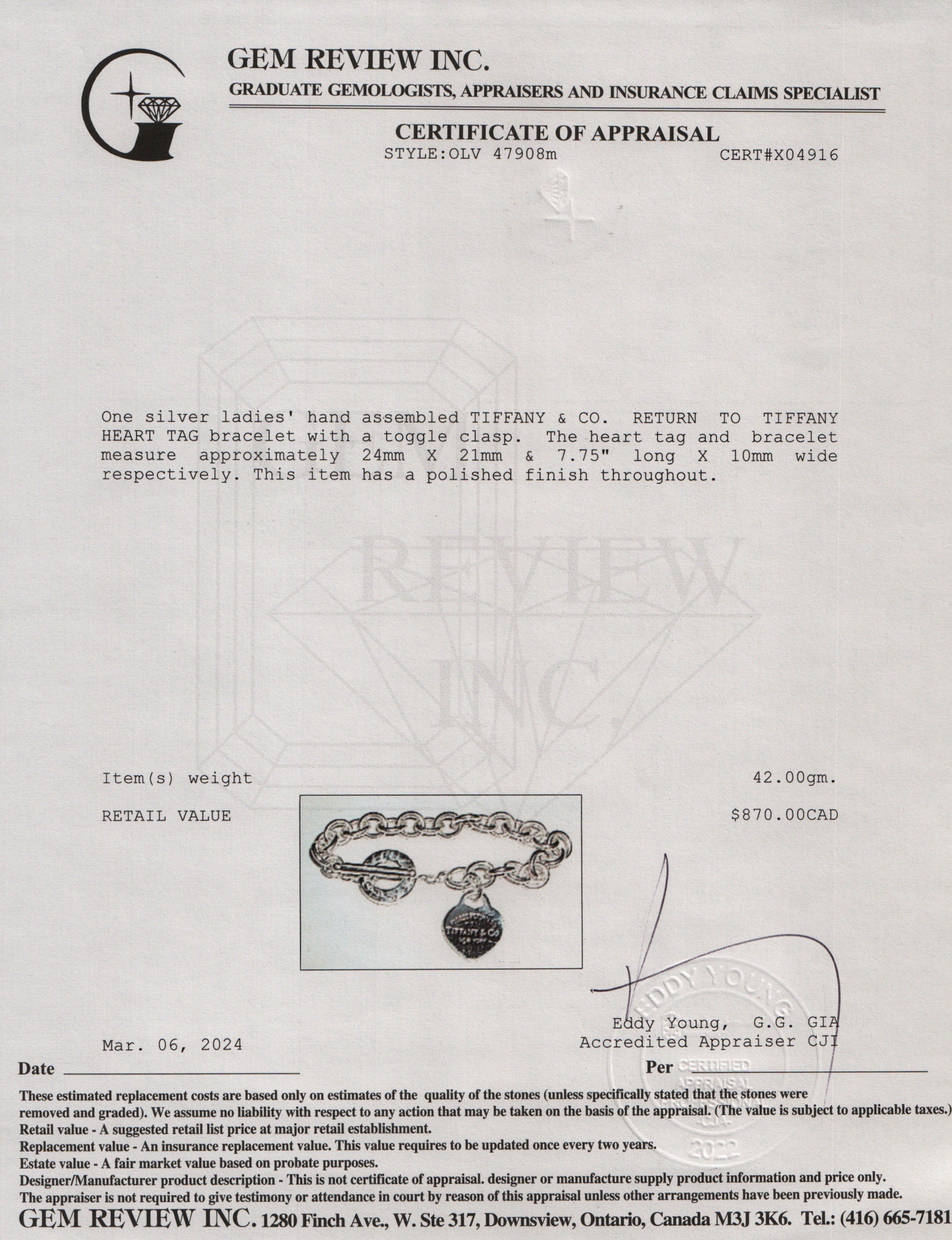 Tiffany & Co. Sterling Silver Return to Tiffany Heart Tag Charm Bracelet with Toggle Clasp