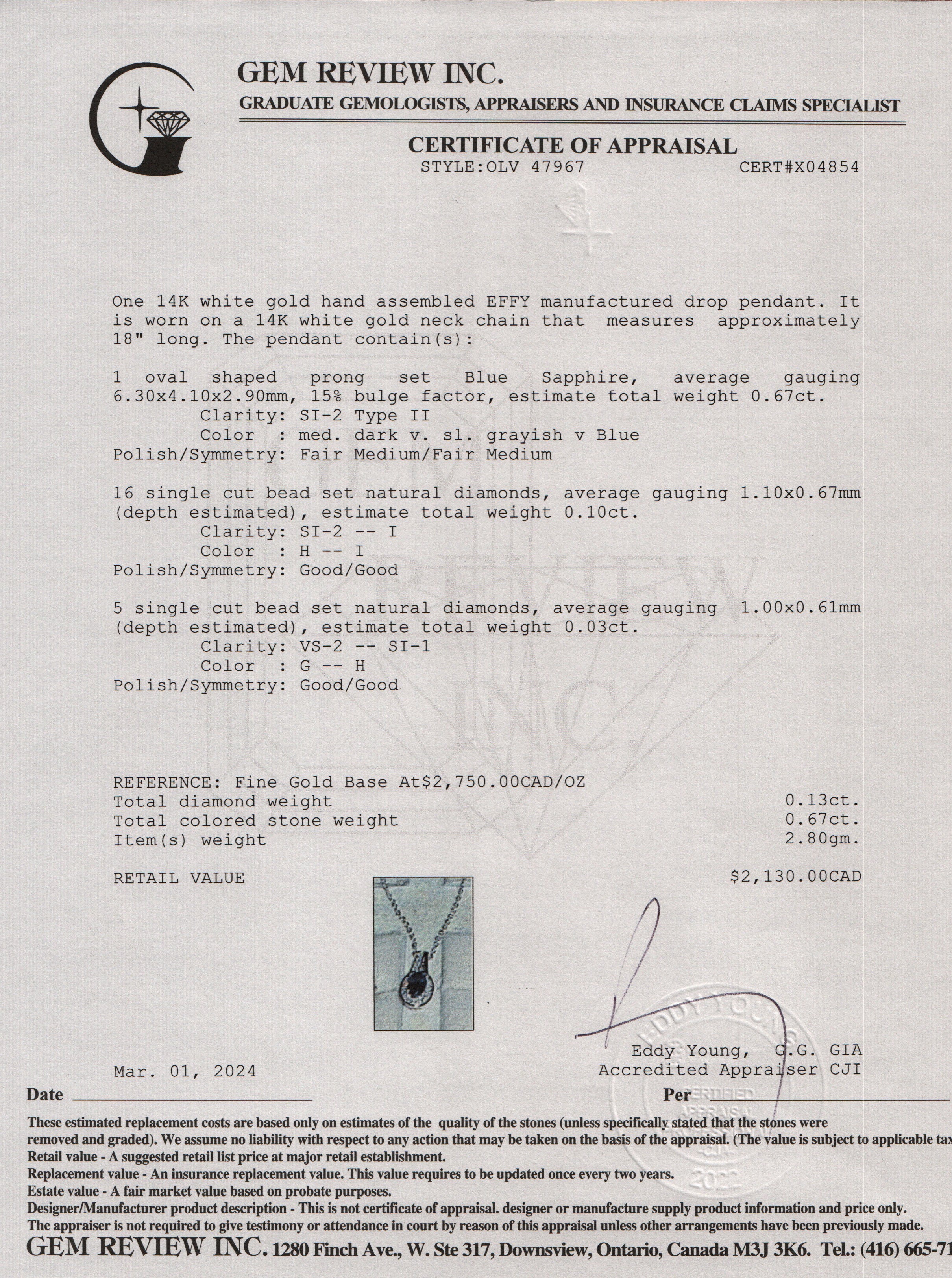 Effy 14k White Gold Sapphire & Diamond Pendant Necklace