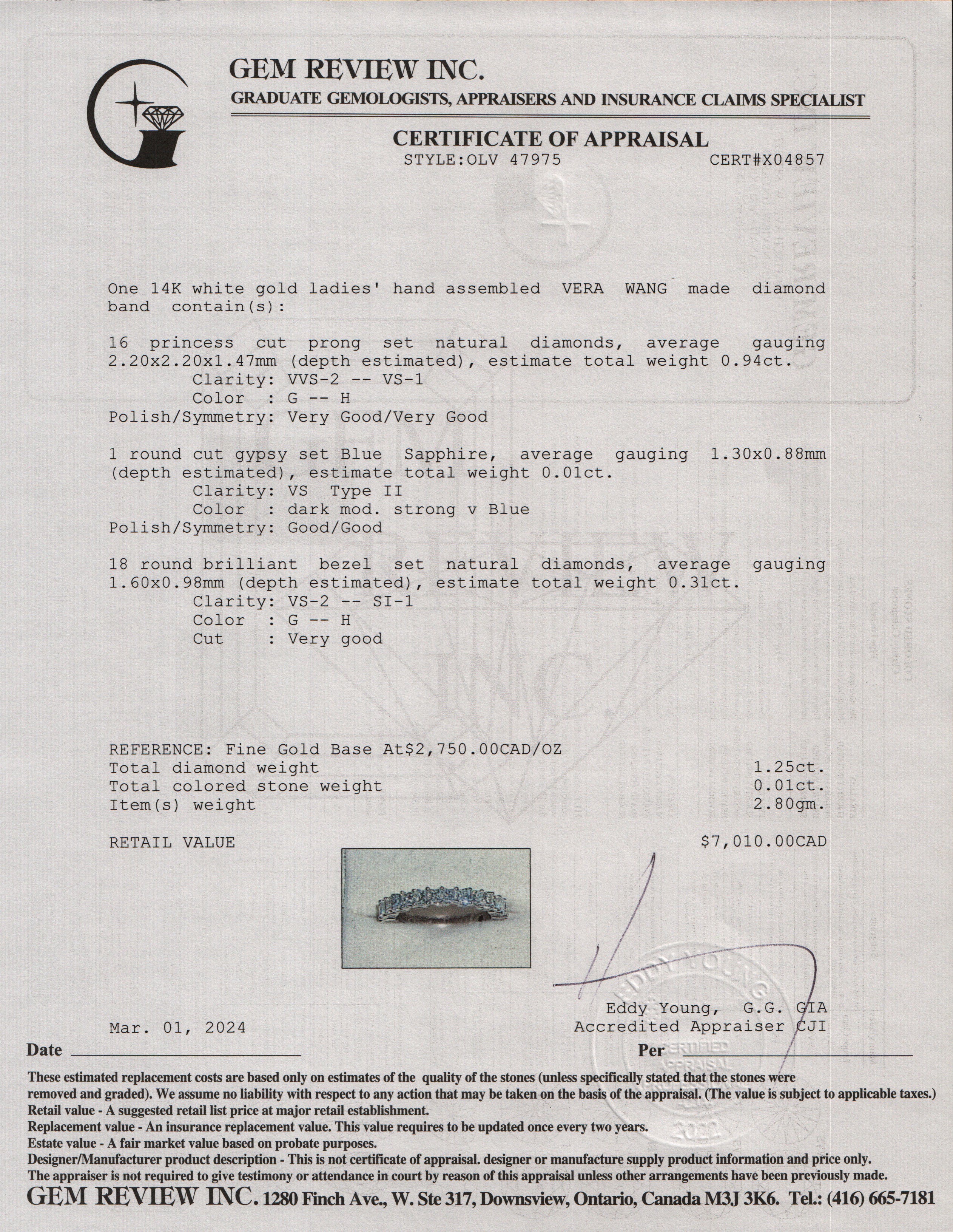 Vera Wang 14k White Gold Love Diamond Band Ring, Size 5.5 w/ Box