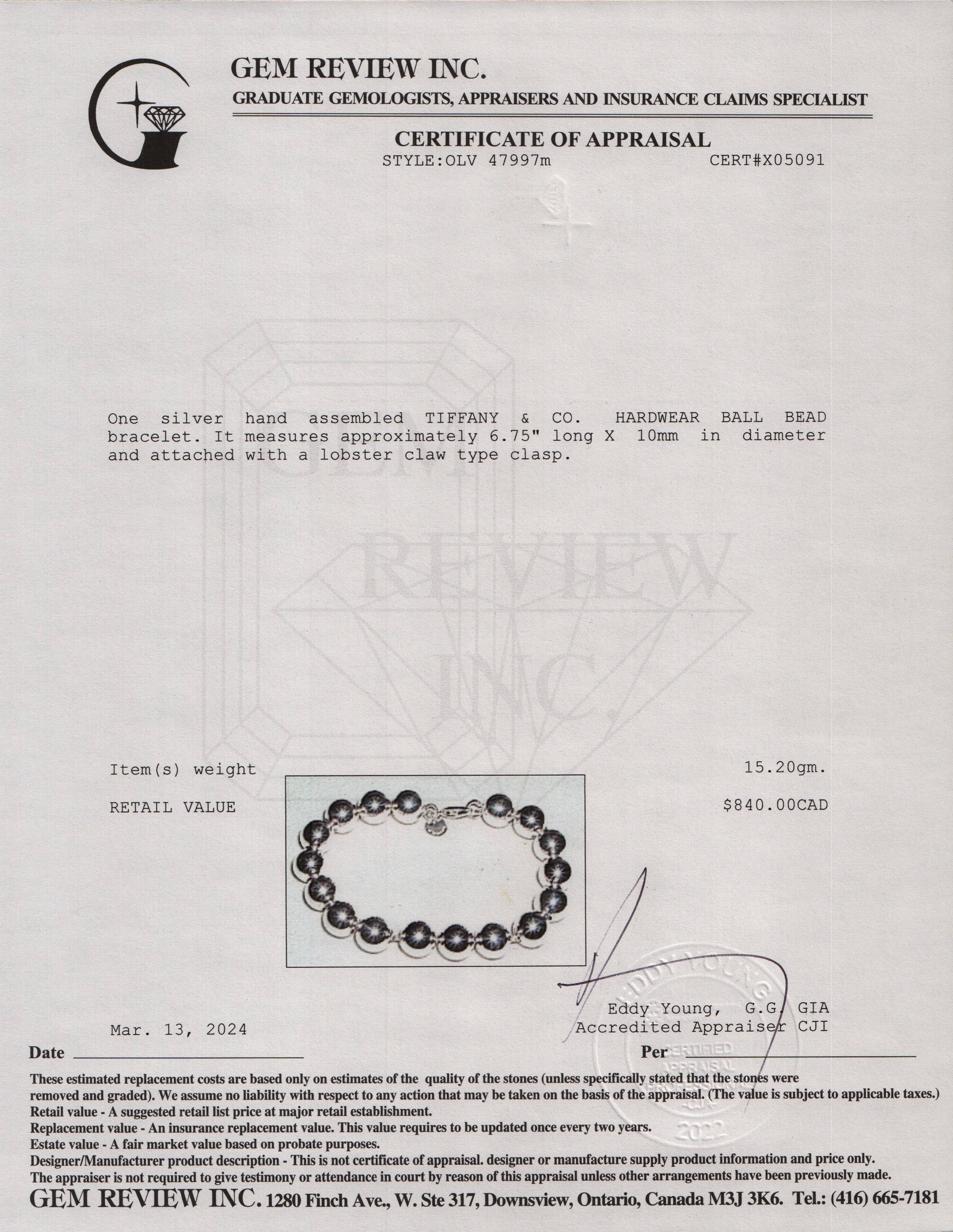 Tiffany & Co. Sterling Silver 10 MM HardWear Ball Bracelet