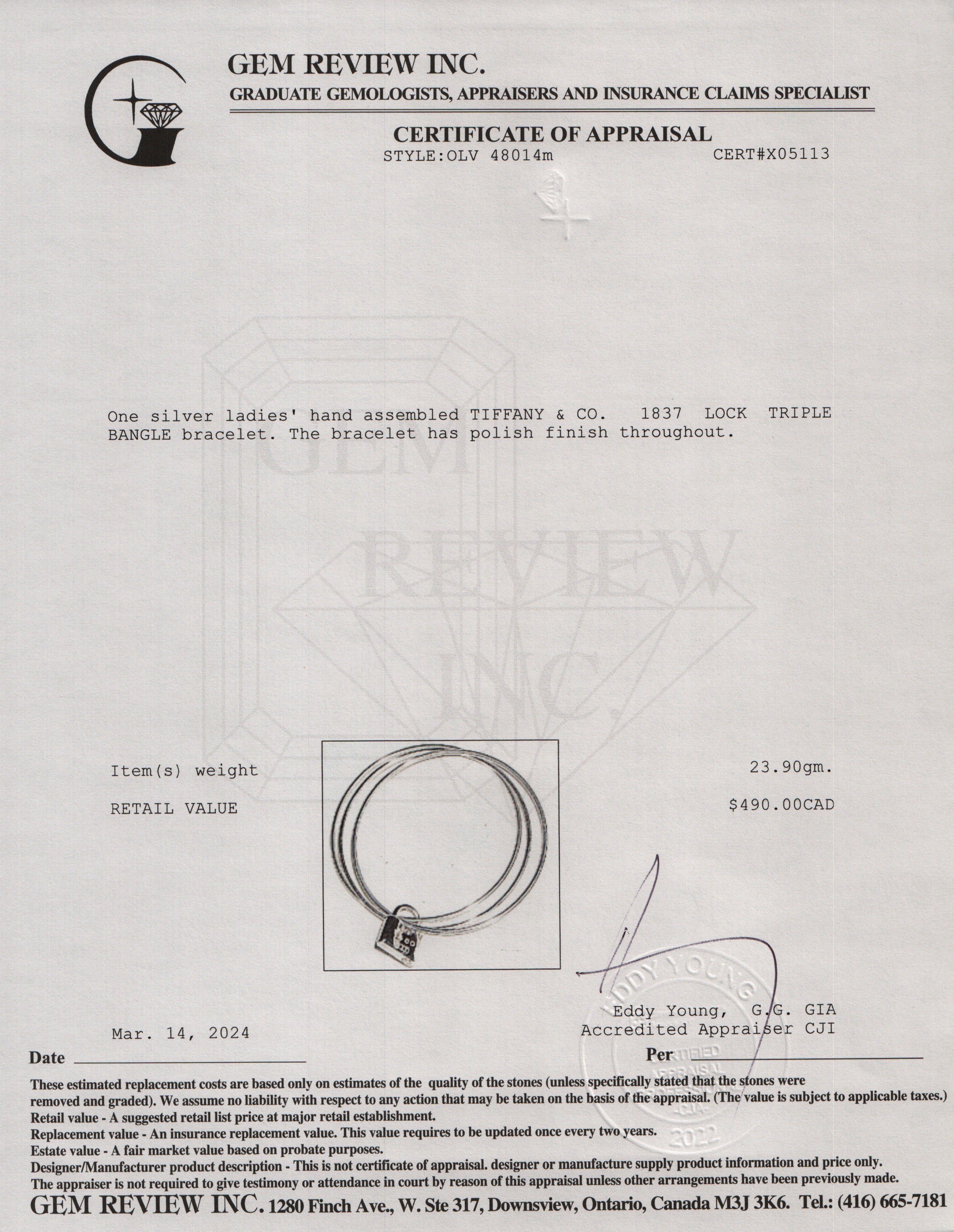 Tiffany & Co. Sterling Silver 1837 Lock Triple Bangle Bracelet