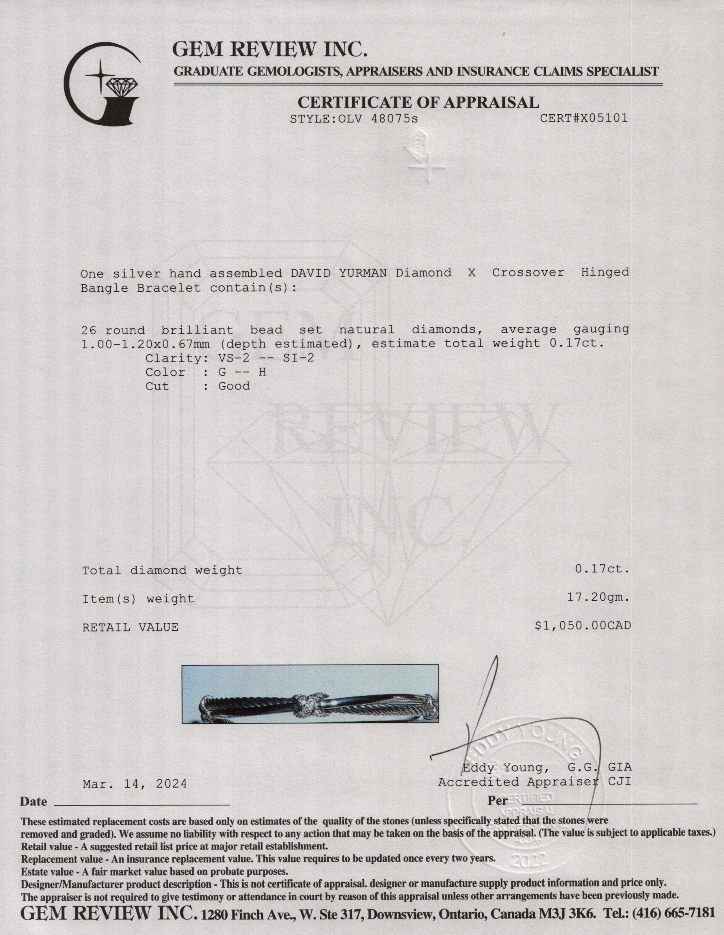 David Yurman Sterling Silver Diamond X Crossover Hinged Bangle Bracelet