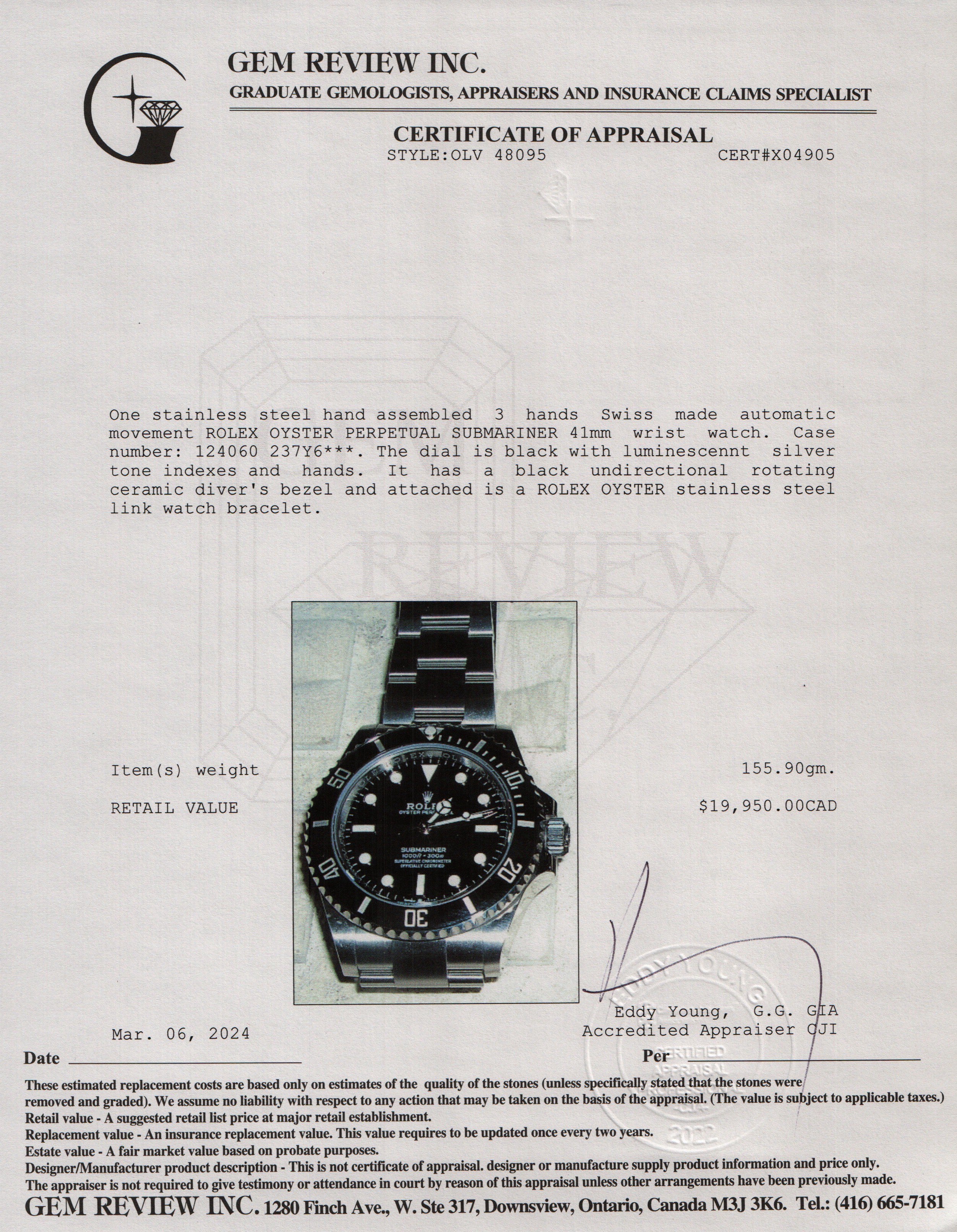 Rolex 2023 Stainless Steel Submariner (No Date) 40 MM Automatic Watch w/ Box, Papers & Receipt