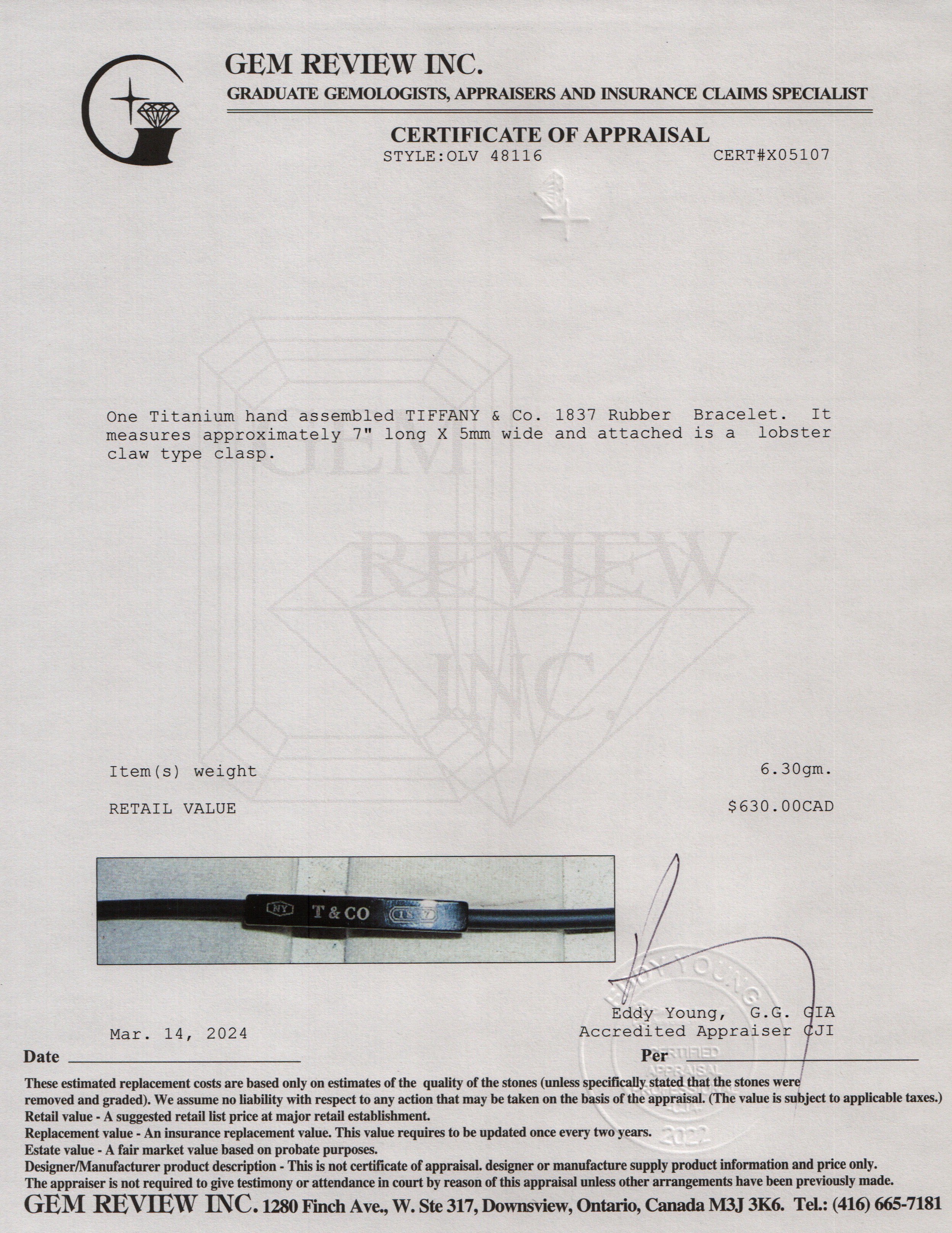 Tiffany & Co. Titanium 1837 Rubber Bracelet